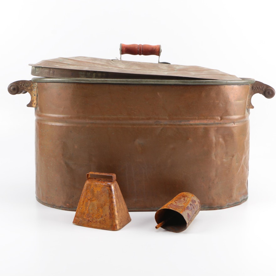 Lidded Copper Wash Tub and Cowbells