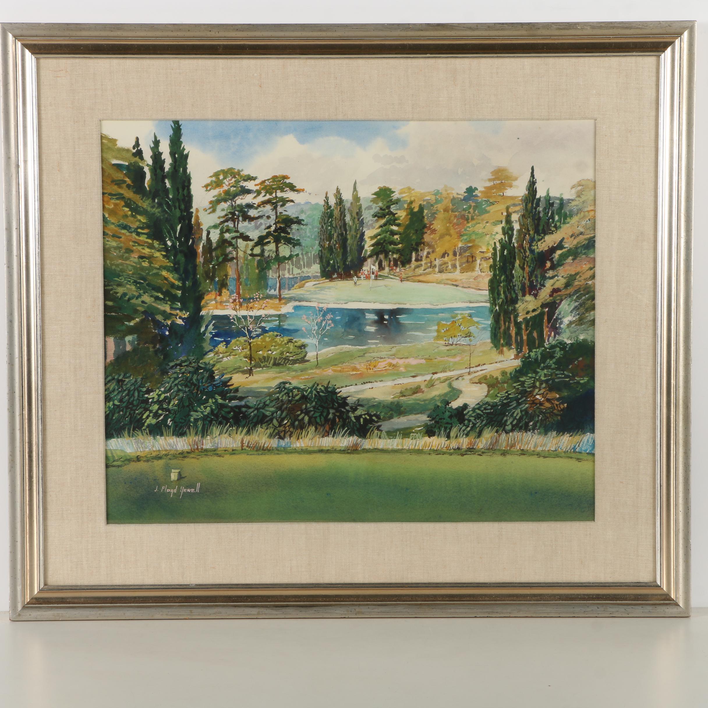 J. Floyd Yewell Watercolor Painting of Golf Course