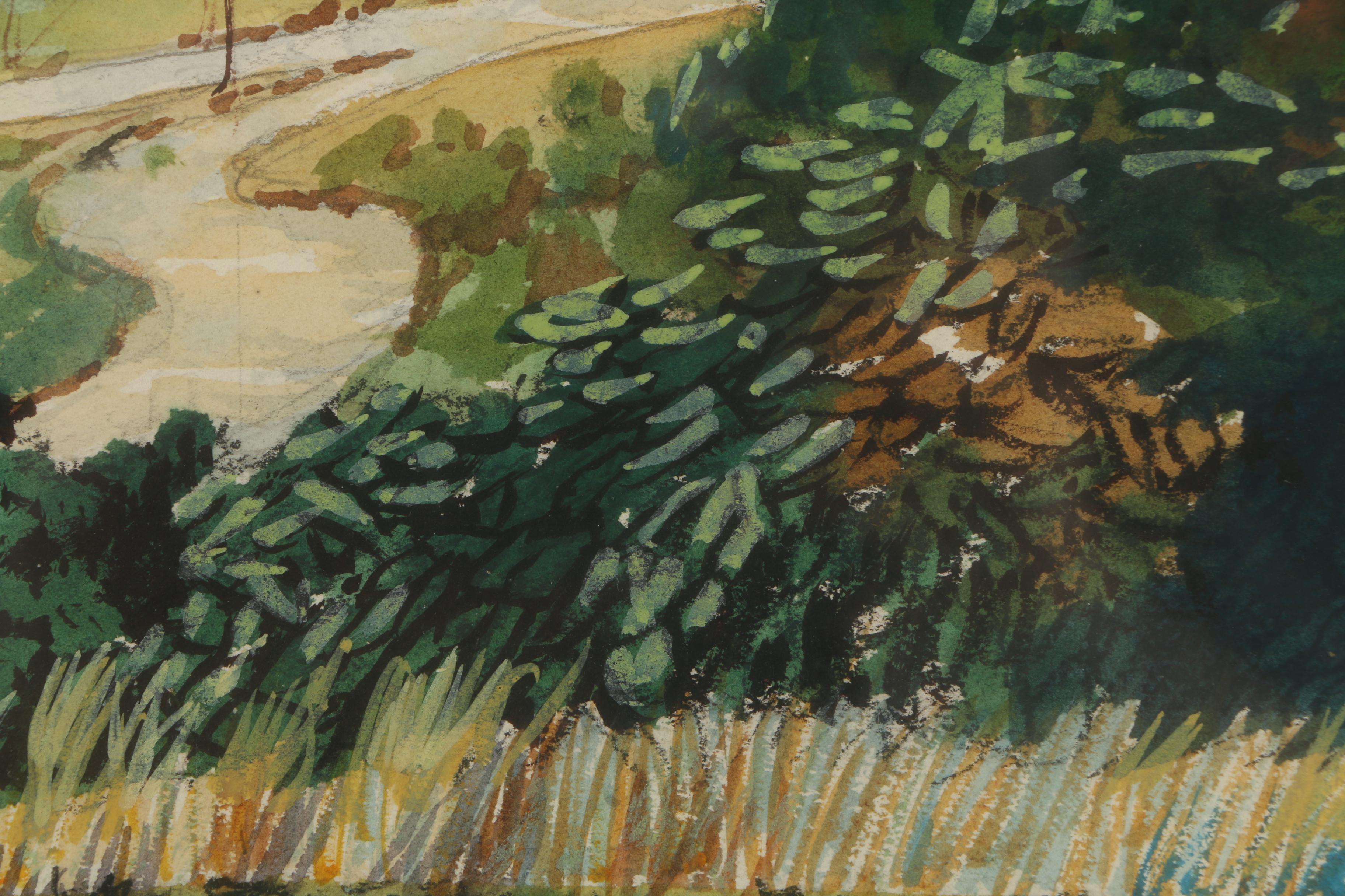 J. Floyd Yewell Watercolor Painting of Golf Course