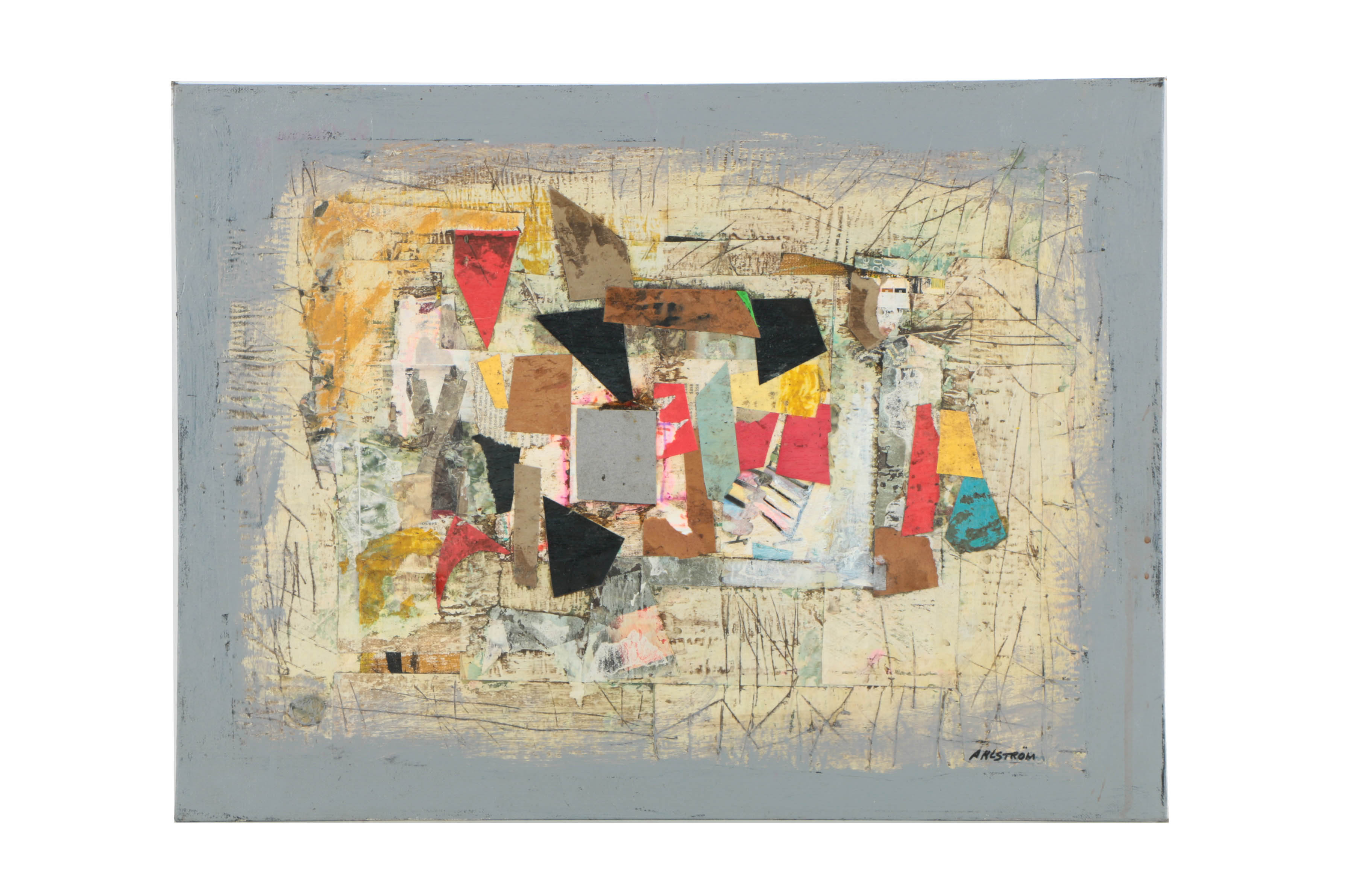 Assortment of Ronald Ahlström Mix Media Collage on Board