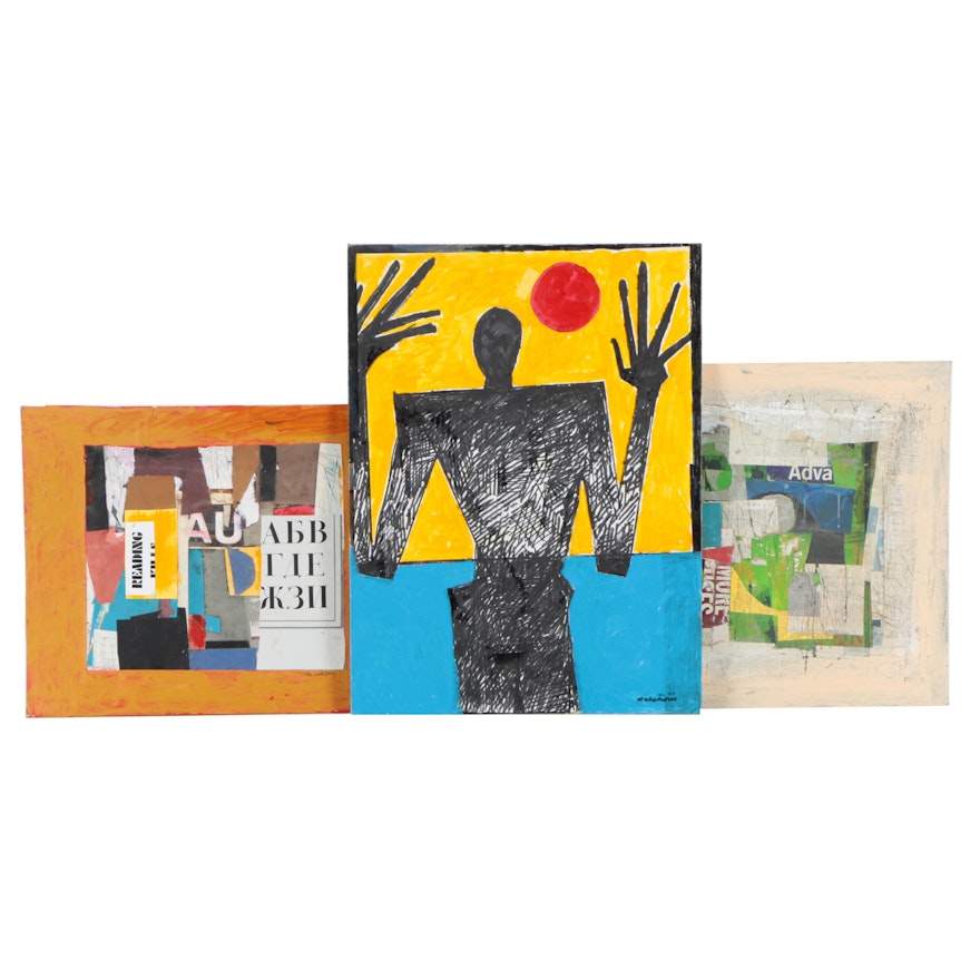 Collection of Ronald Ahlström Abstract Mixed Media Compositions on Canvas Boards