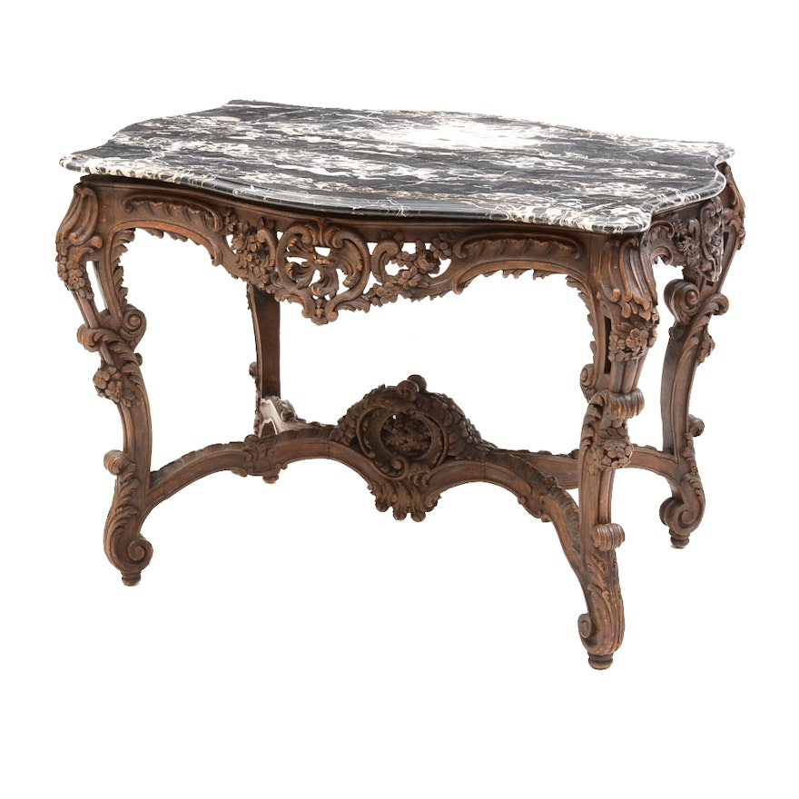 Stone Top Table with Carved Base