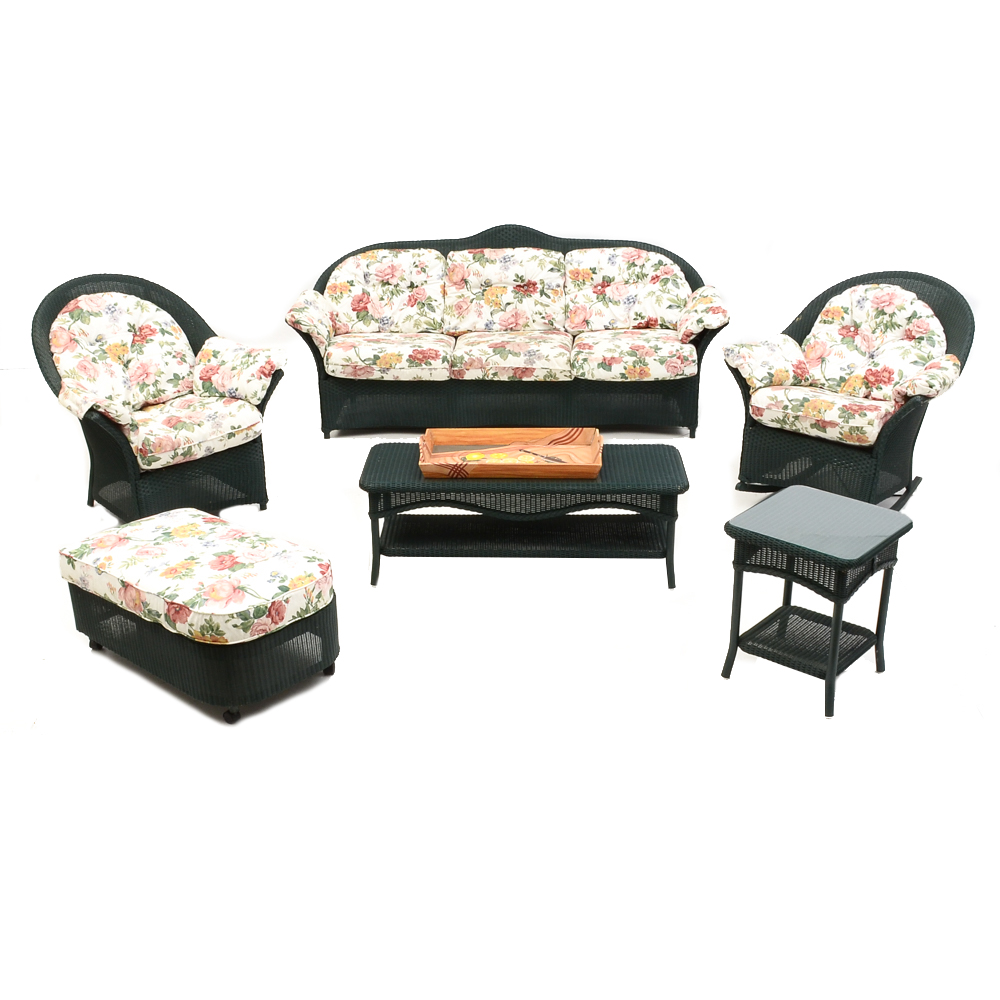 Set of Green Wicker Furniture