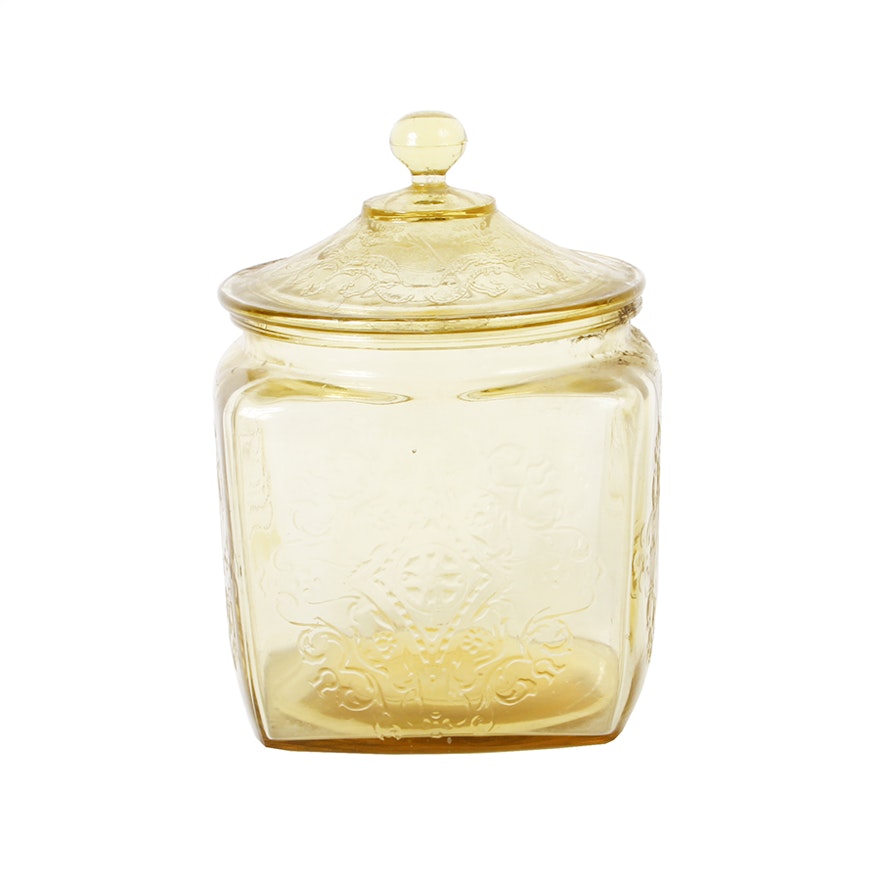 Circa 1930s Lidded Glass Cookie/Biscuit Jar by Federal Glass Company