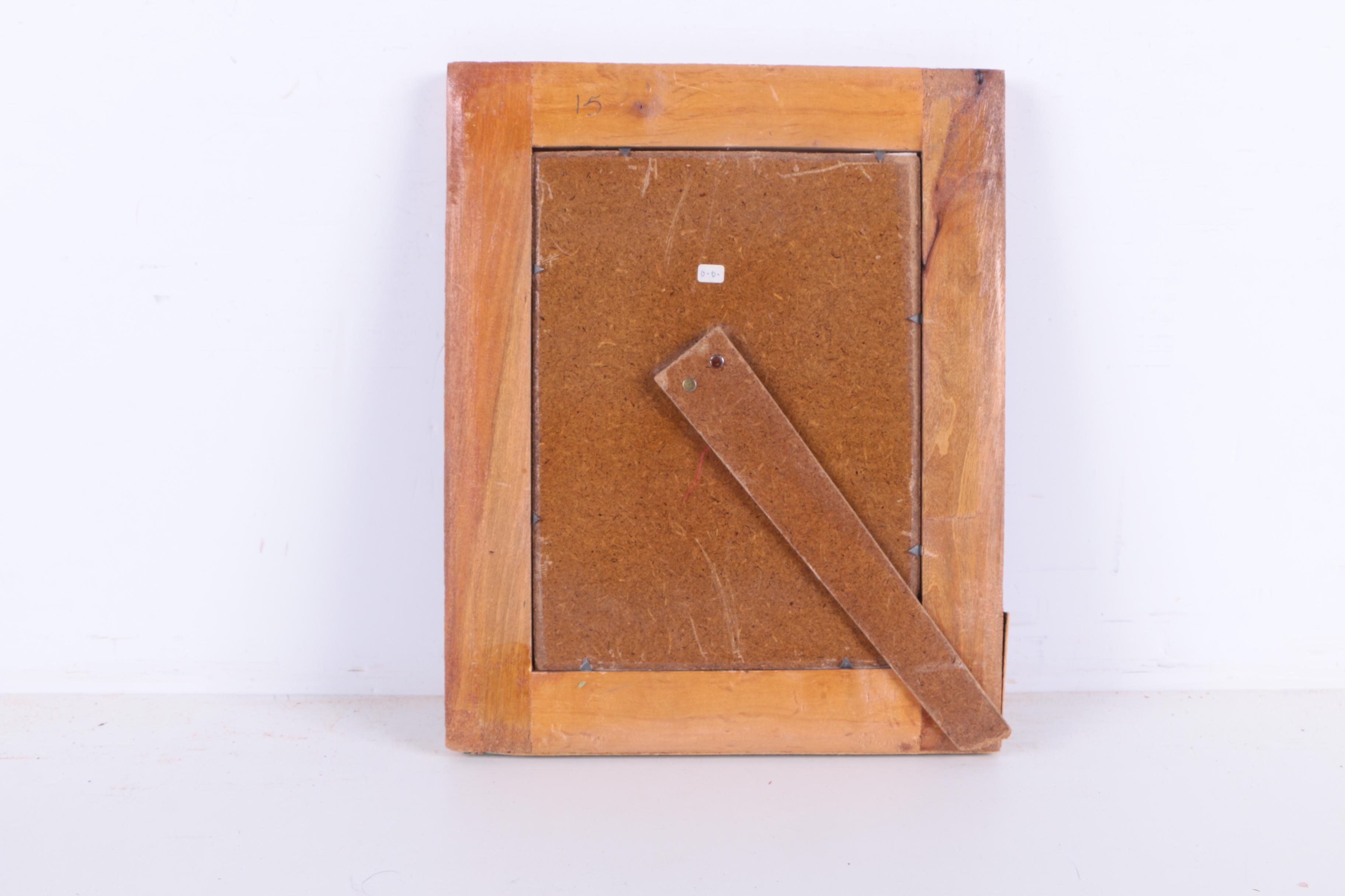 Watercolor on Plastic Panel of Angel and Male Figure with Hebrew Inscription