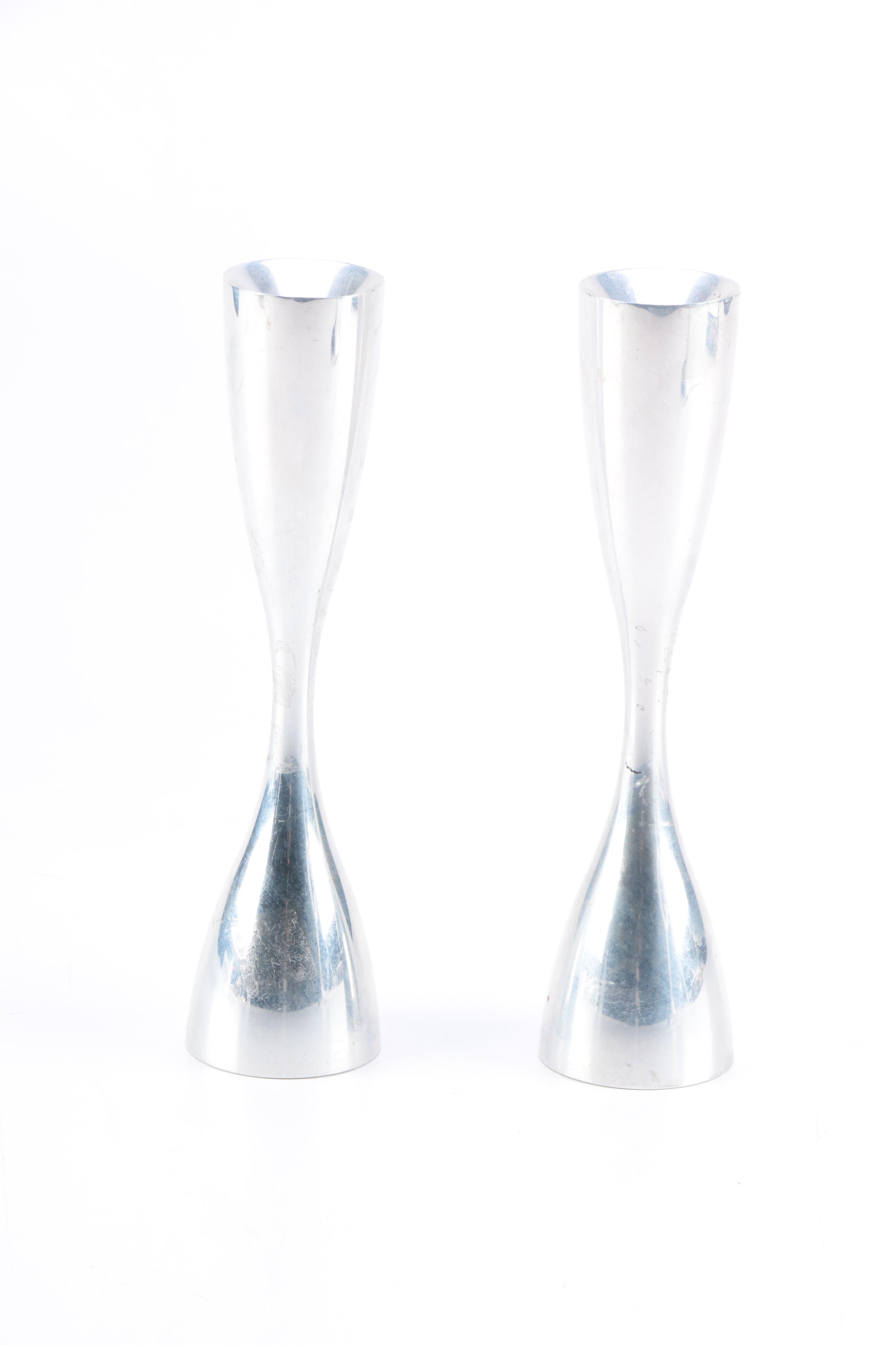 Collection of Silver Tone Candlestick Holders Featuring Nambe