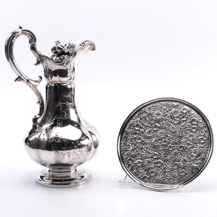 Silver Plate Pitcher and Towle Floral Trivet