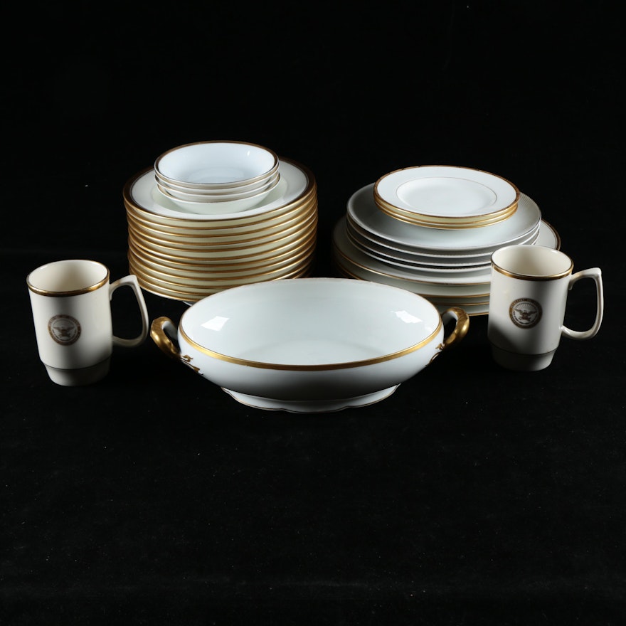 White and Gold Trimmed Tableware Including Limoges