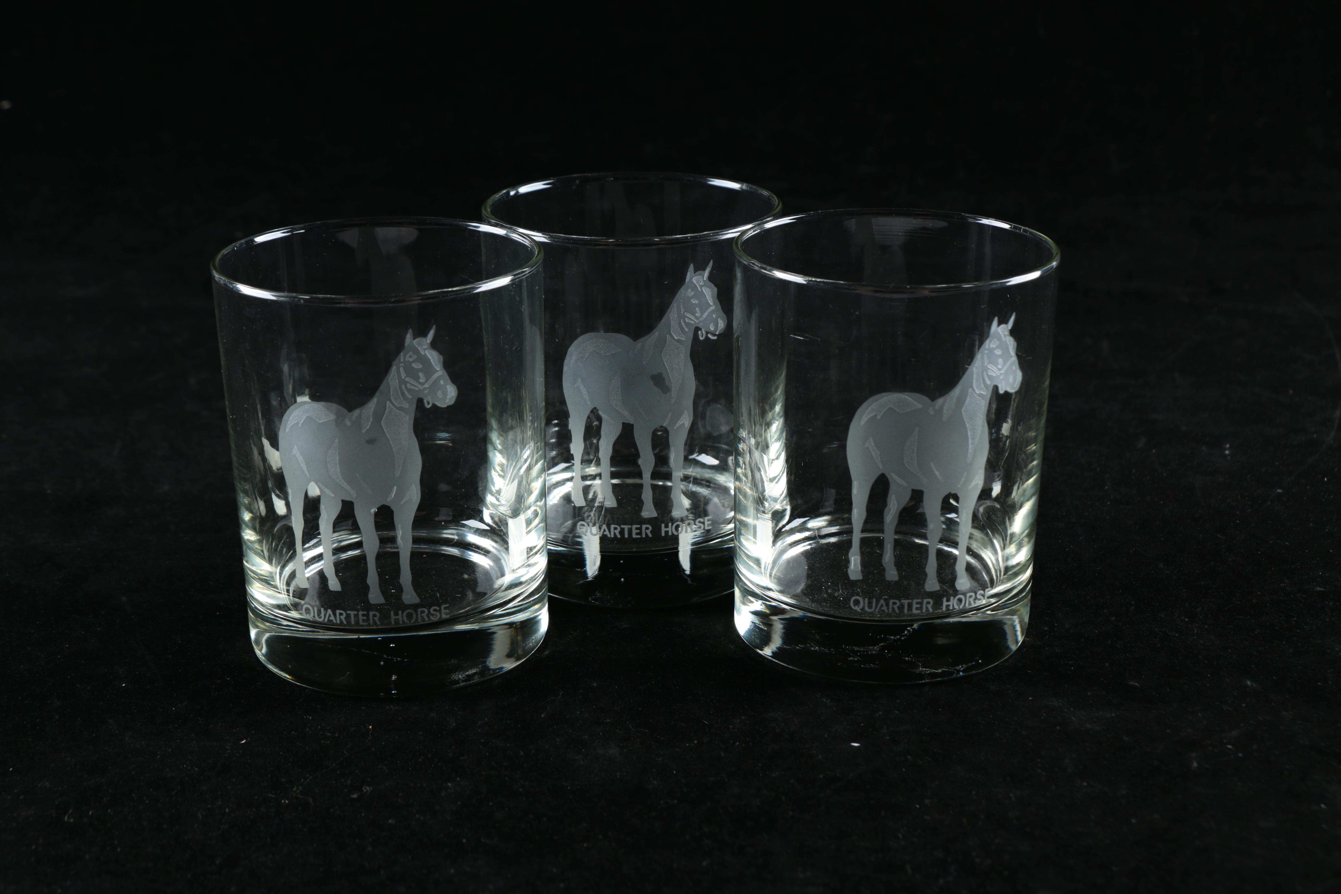 Etched Glass Tumblers with Horse Design