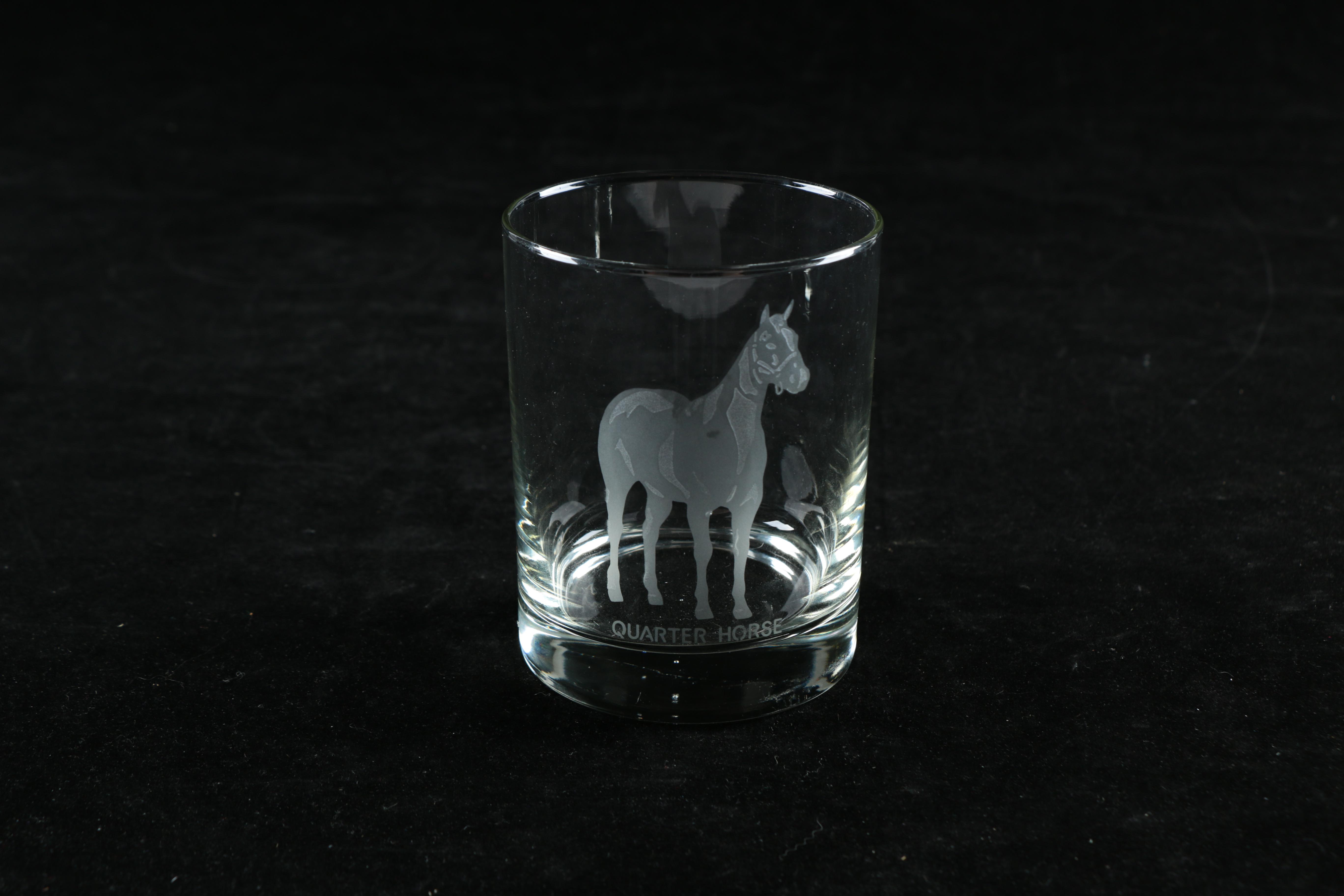 Etched Glass Tumblers with Horse Design