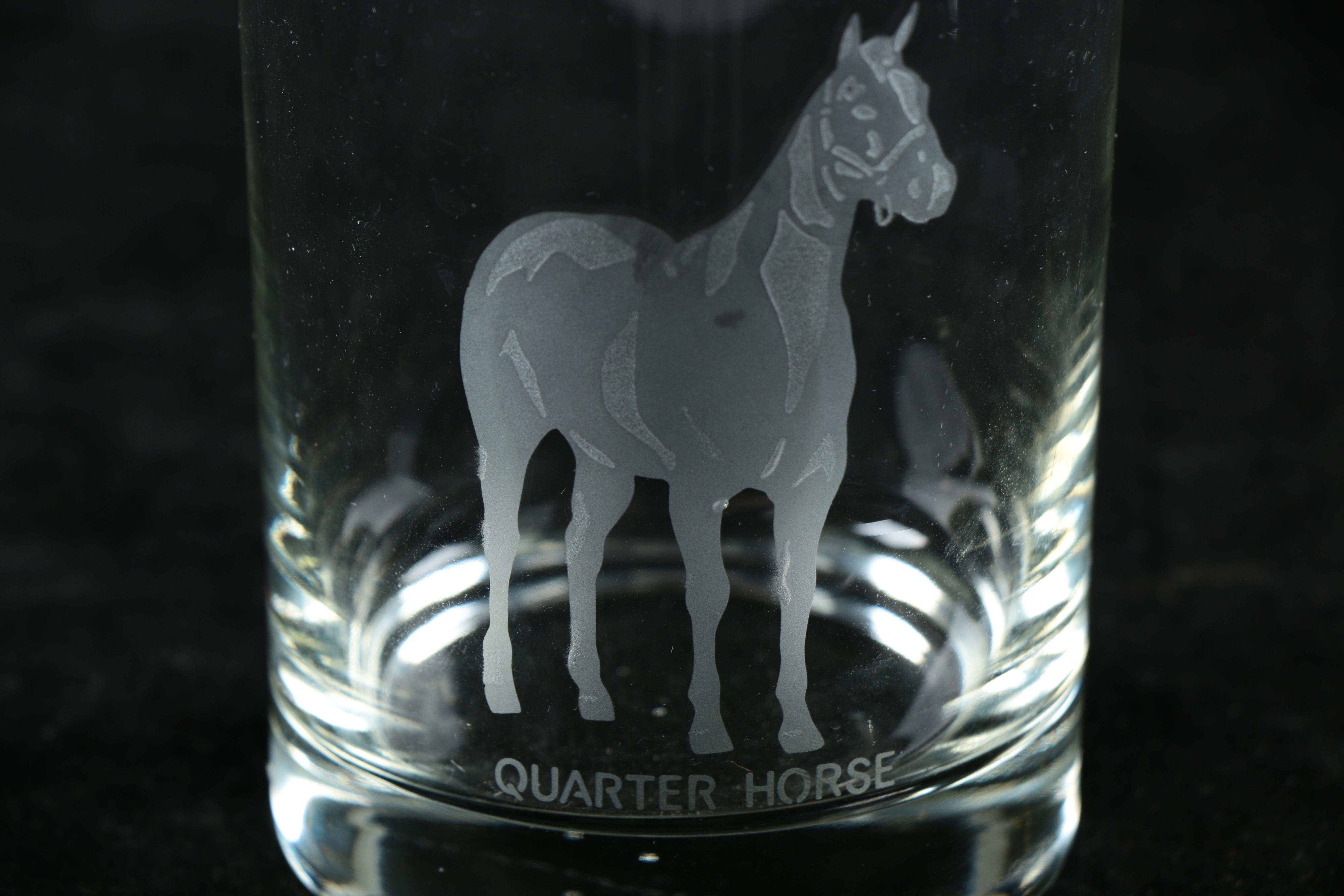 Etched Glass Tumblers with Horse Design