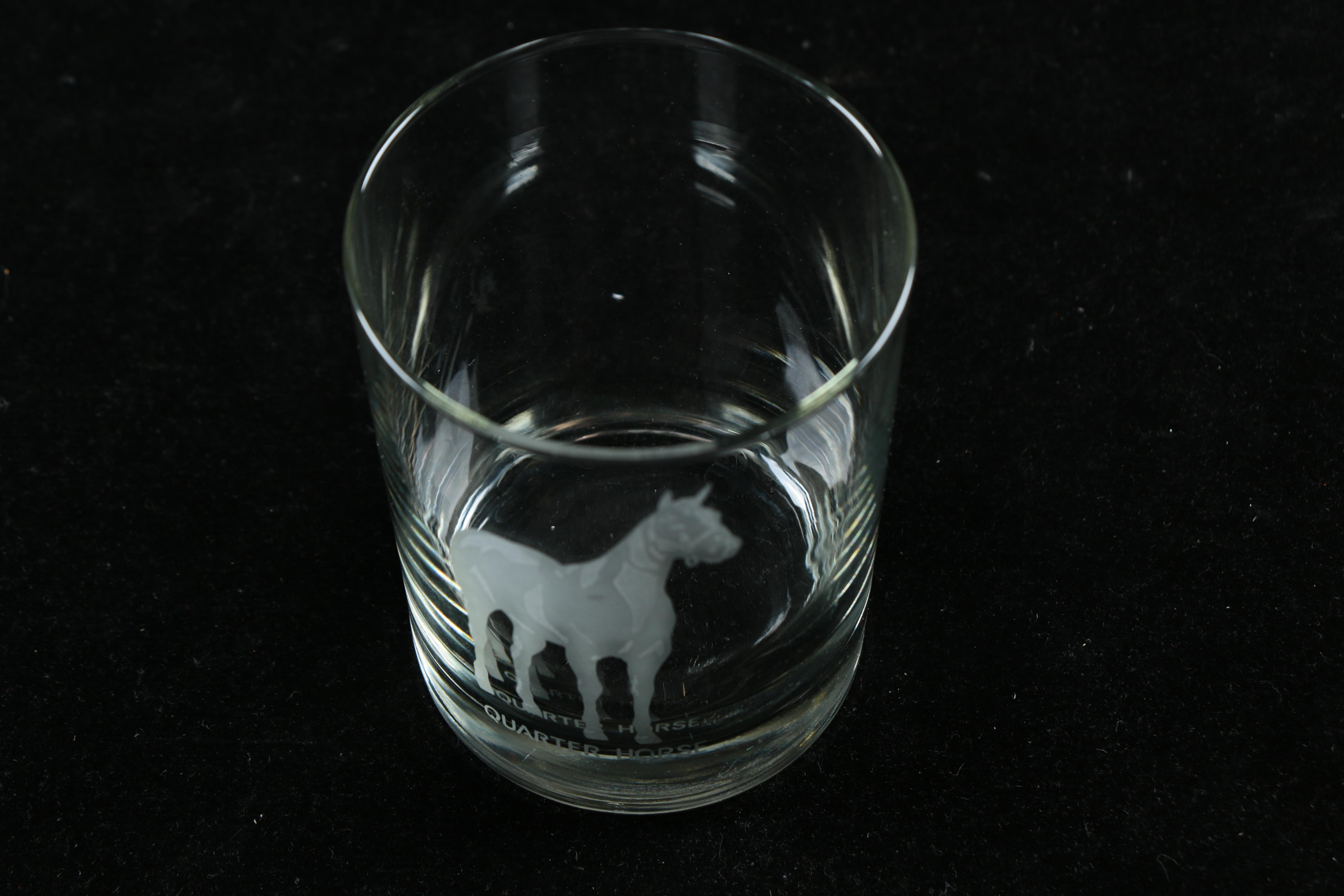 Etched Glass Tumblers with Horse Design