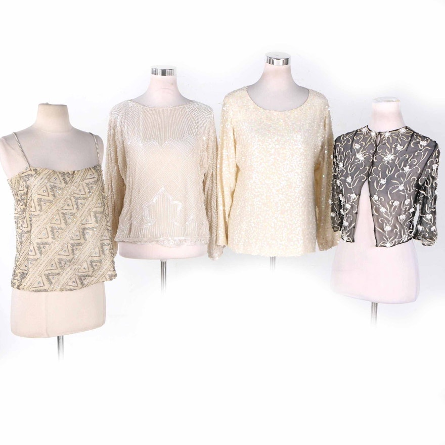 Four Vintage Beaded and Sequined Tops Including Ellen Tracy