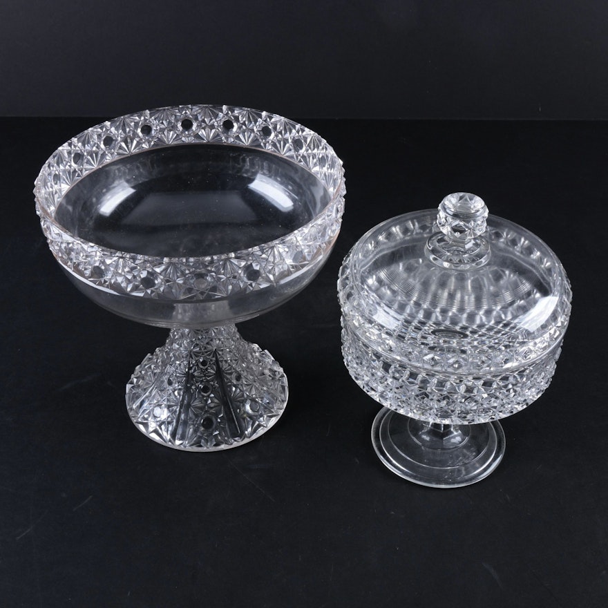 Pair of Cut and Pressed Glass Compote Bowls