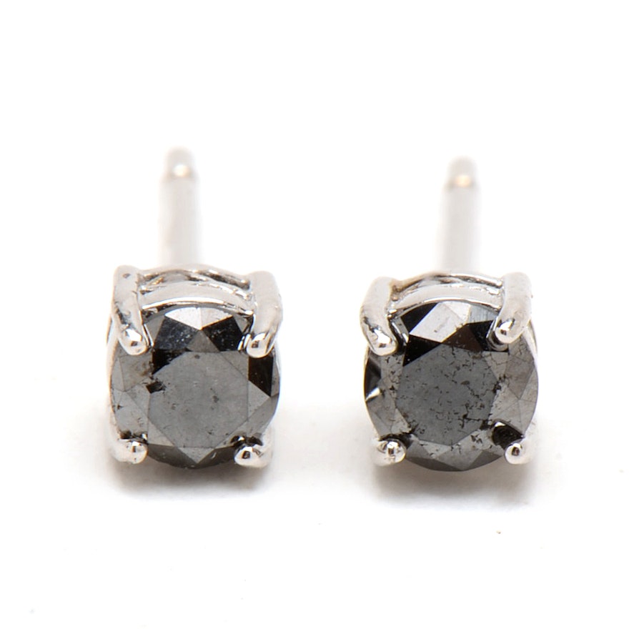 Sterling Silver Black Diamond Stud Earrings by Femme Luxe