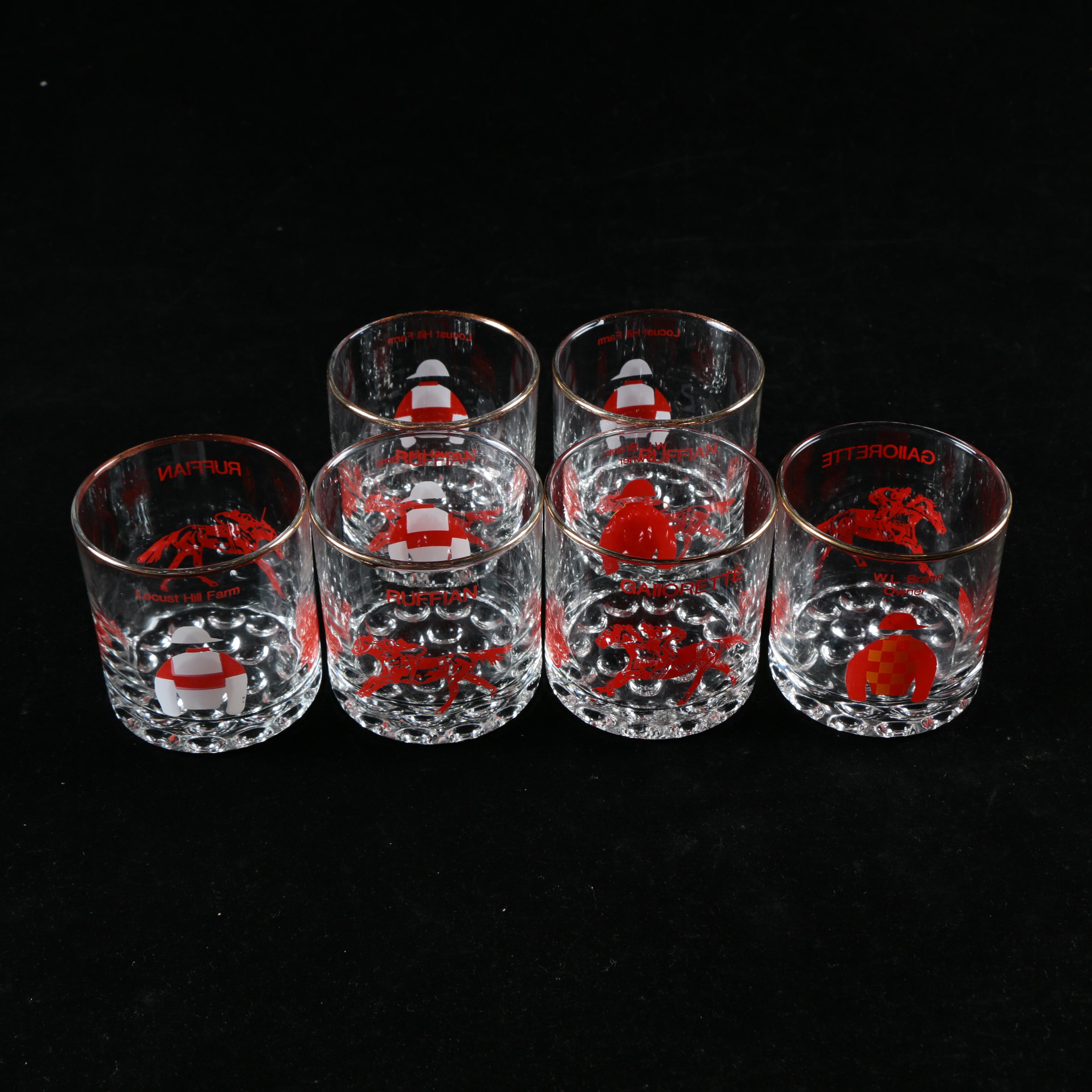 Set of Six Bowie Horse Racing Glasses