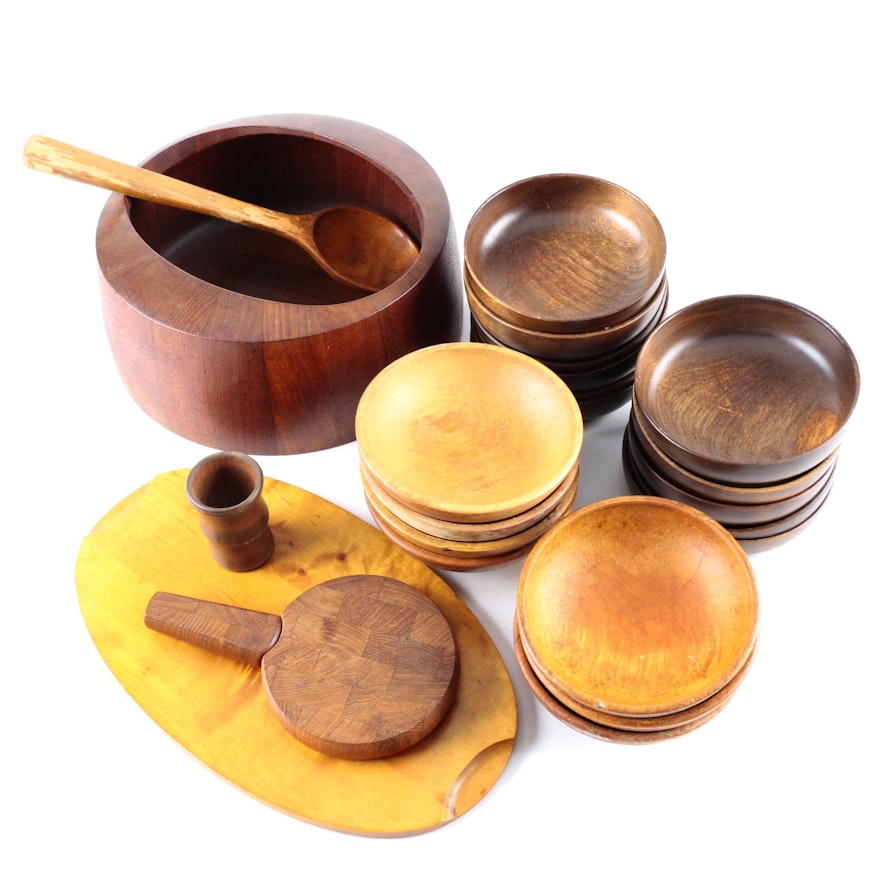 Assortment of Wooden Tableware Including Dansk