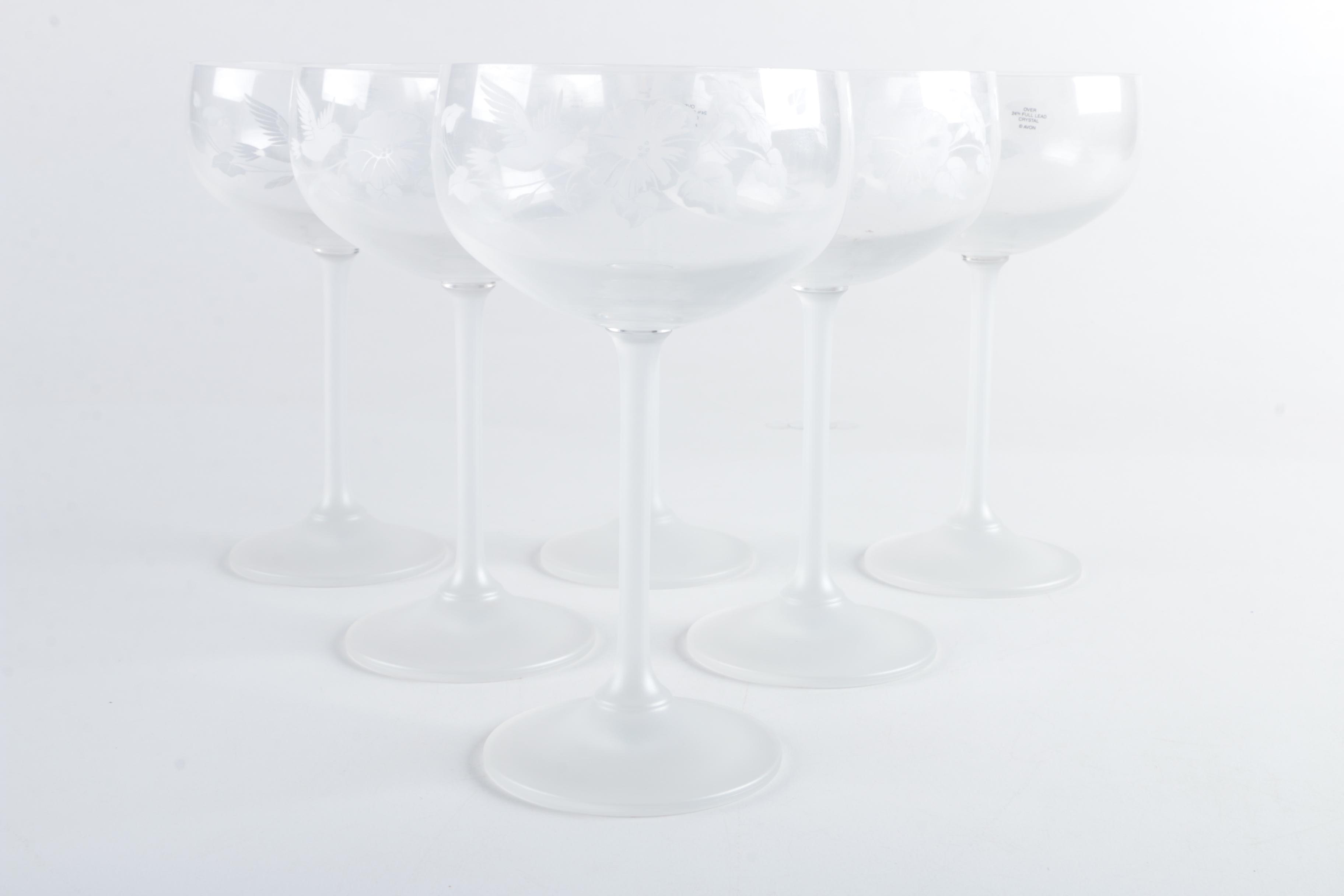 Avon "Hummingbird" Crystal Champagne Glasses