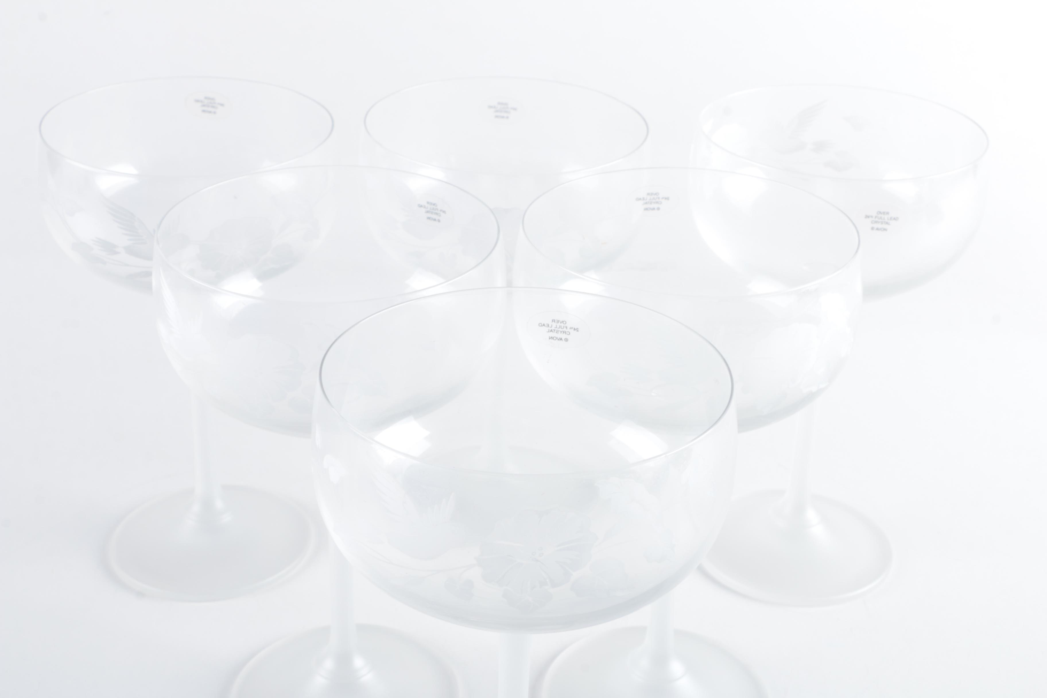 Avon "Hummingbird" Crystal Champagne Glasses