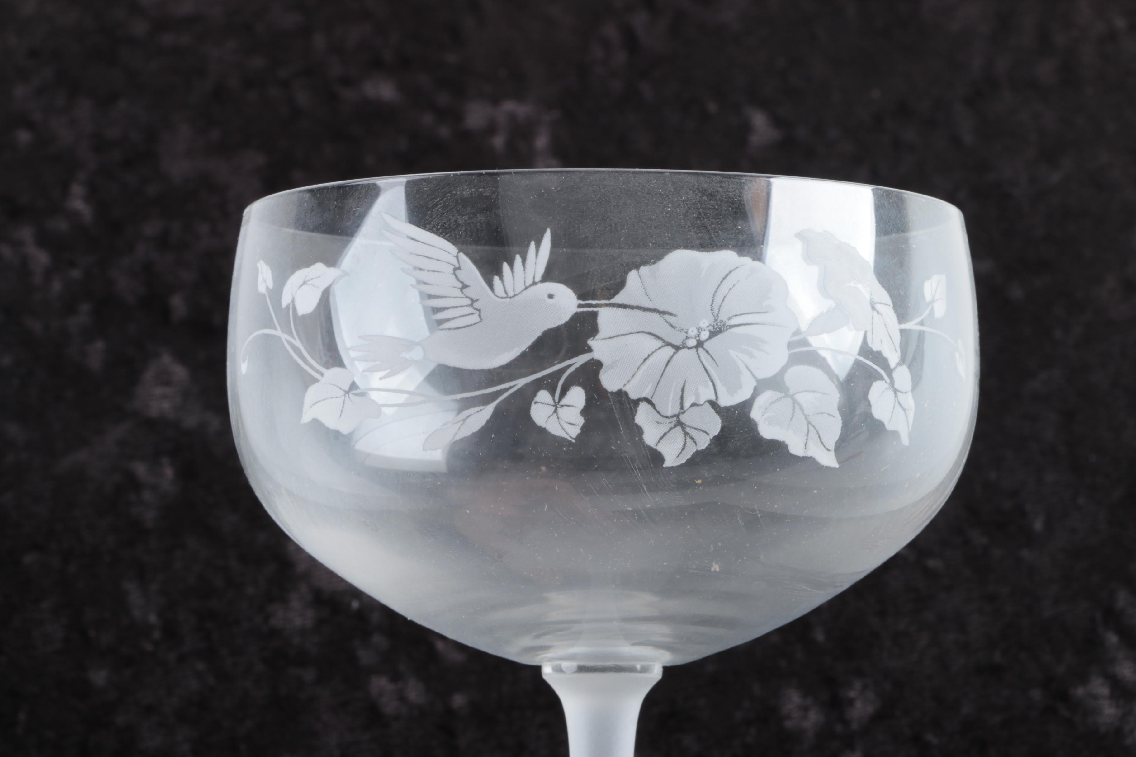 Avon "Hummingbird" Crystal Champagne Glasses