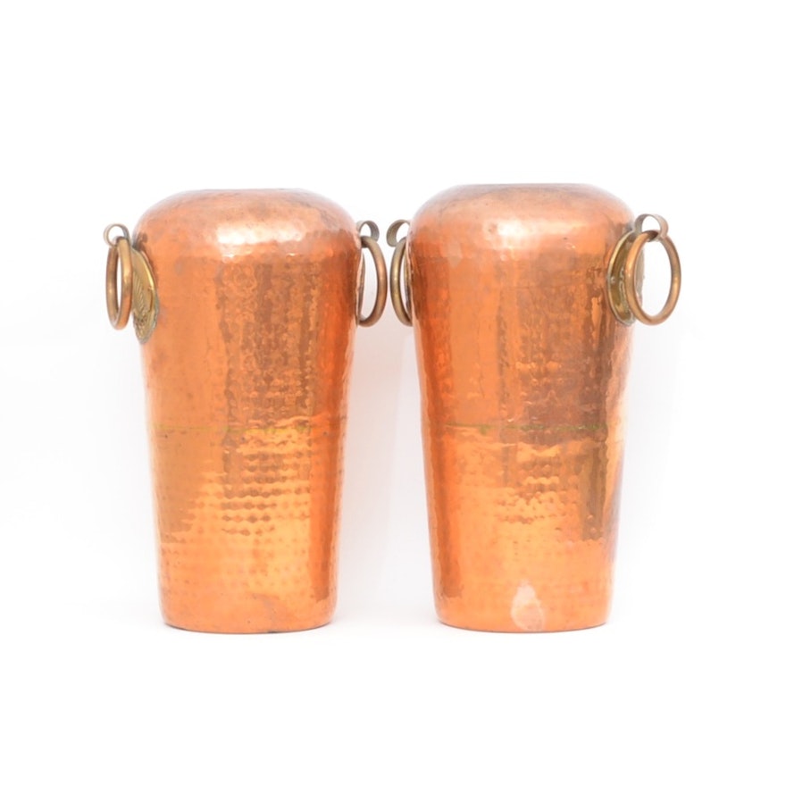 Pair of Hammered Copper Floor Vases