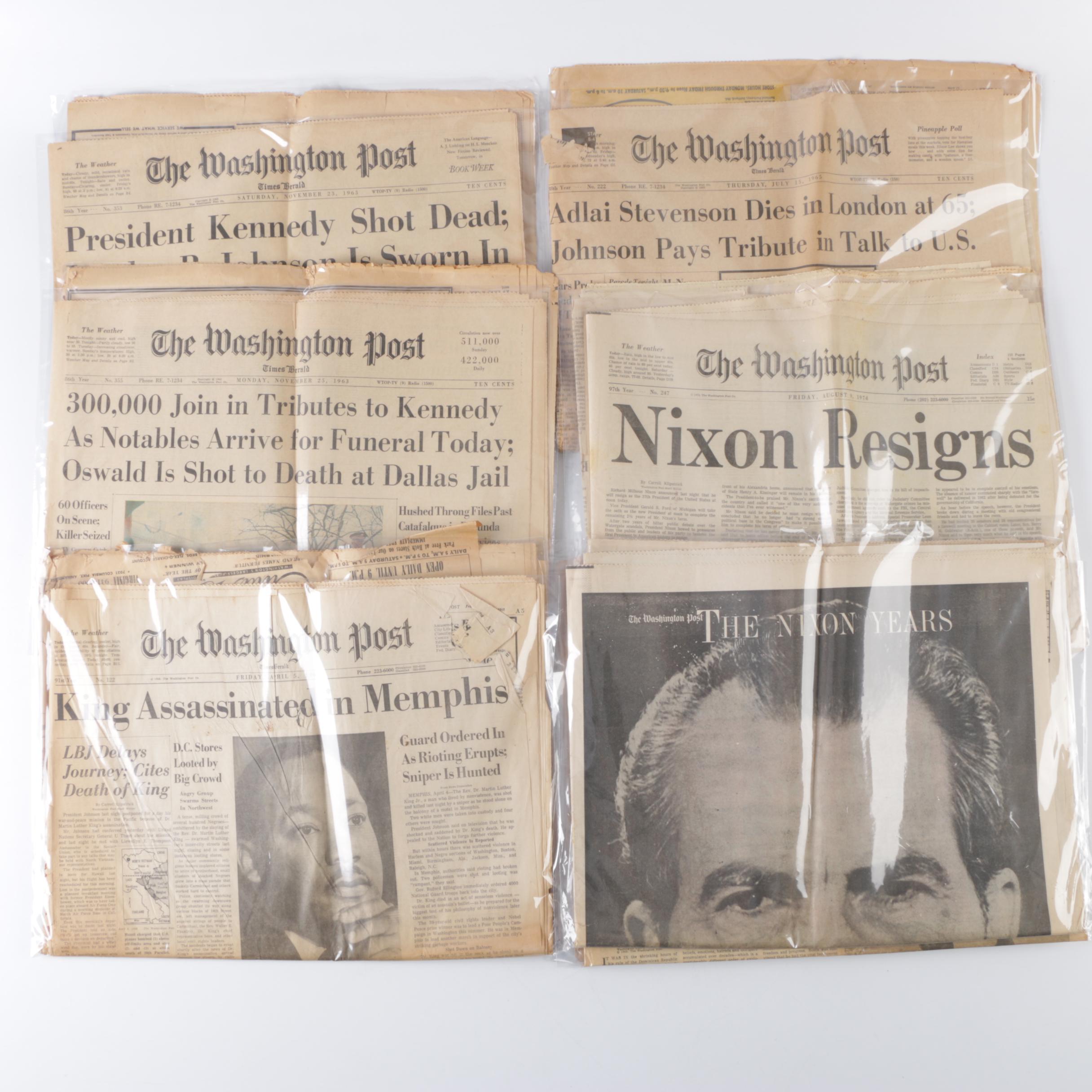 1960s–70s "Washington Post" Newspapers Including Kennedy and King Assassinations