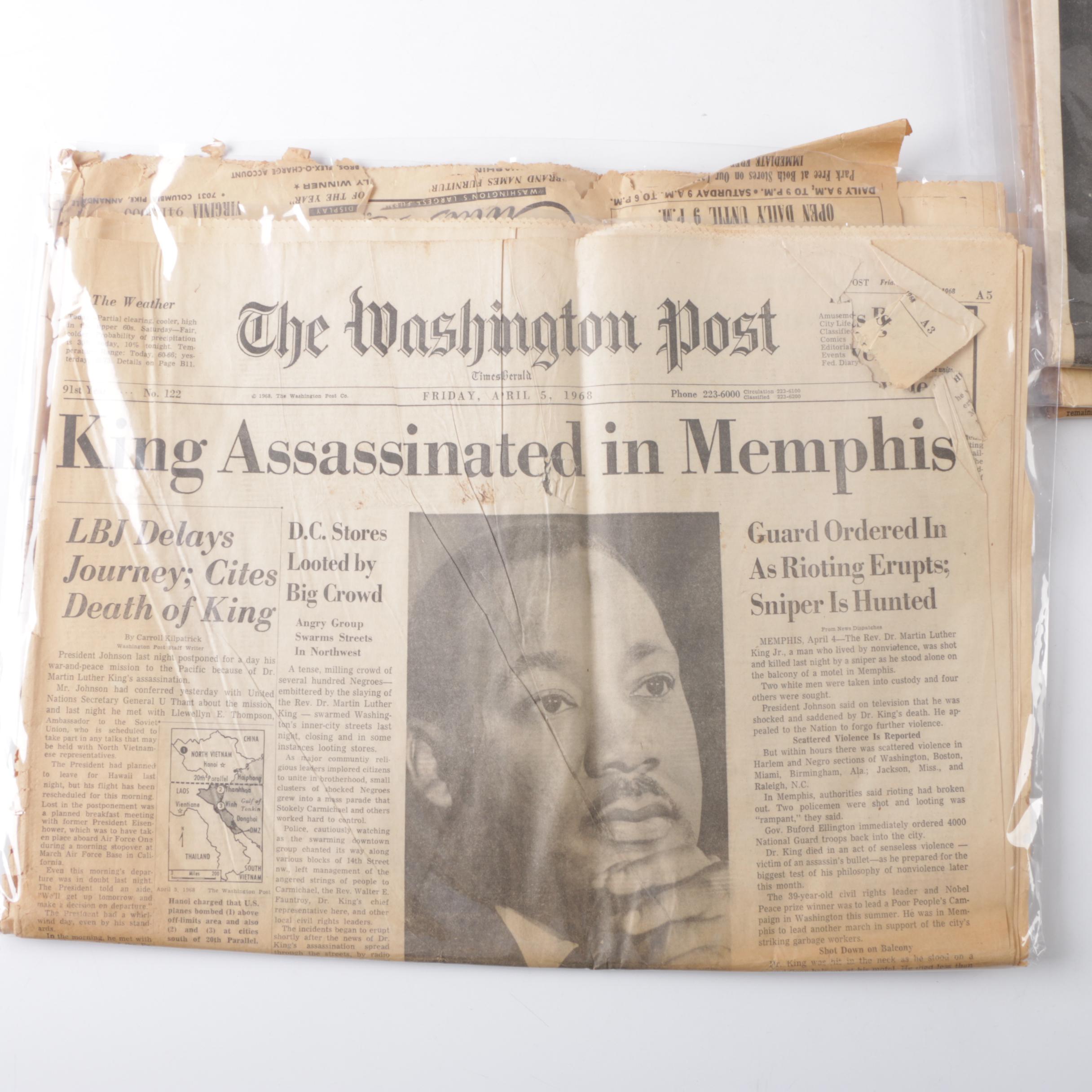1960s–70s "Washington Post" Newspapers Including Kennedy and King Assassinations