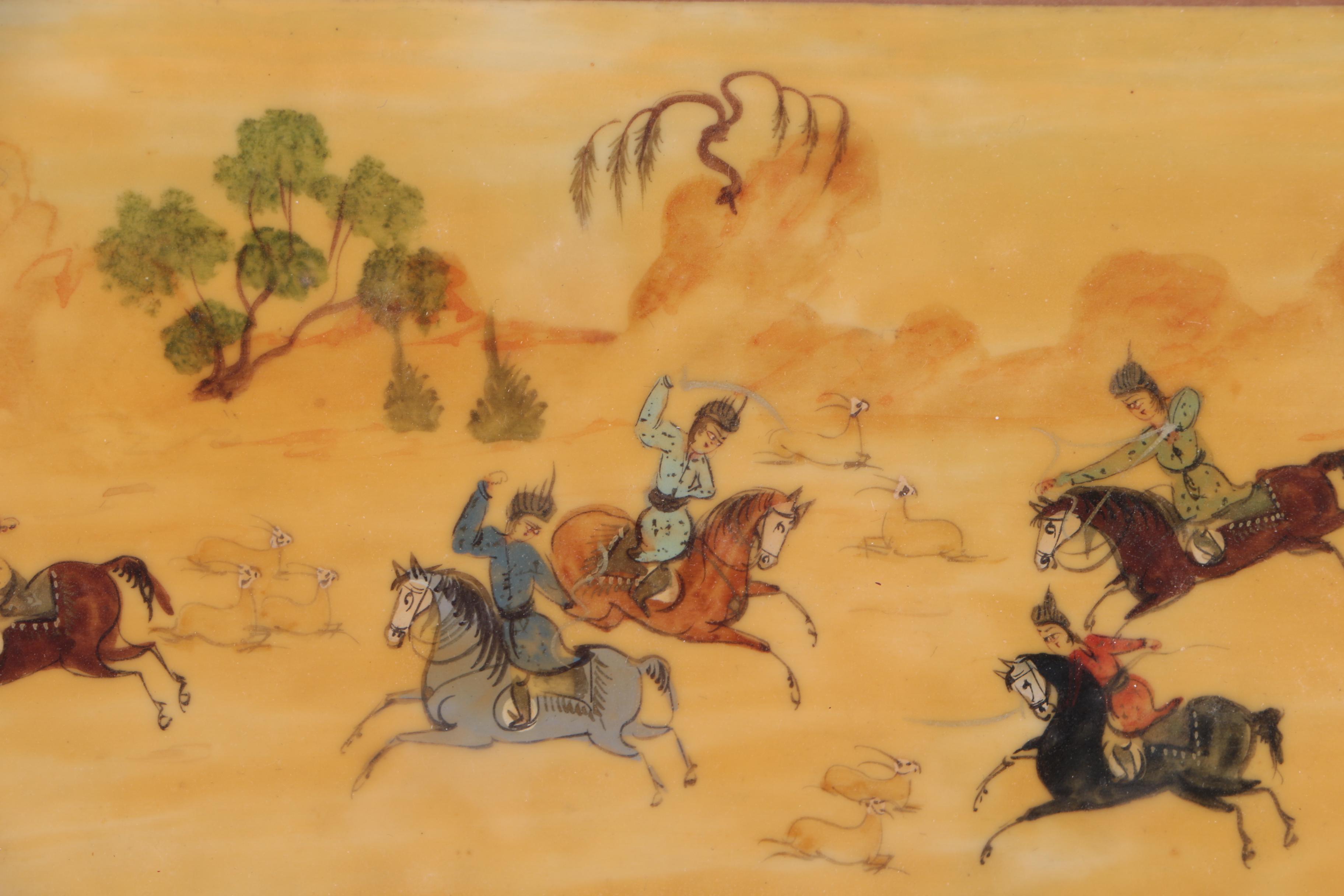 Watercolor and Gouache Painting on Plastic of Indo-Persian Hunting Scene