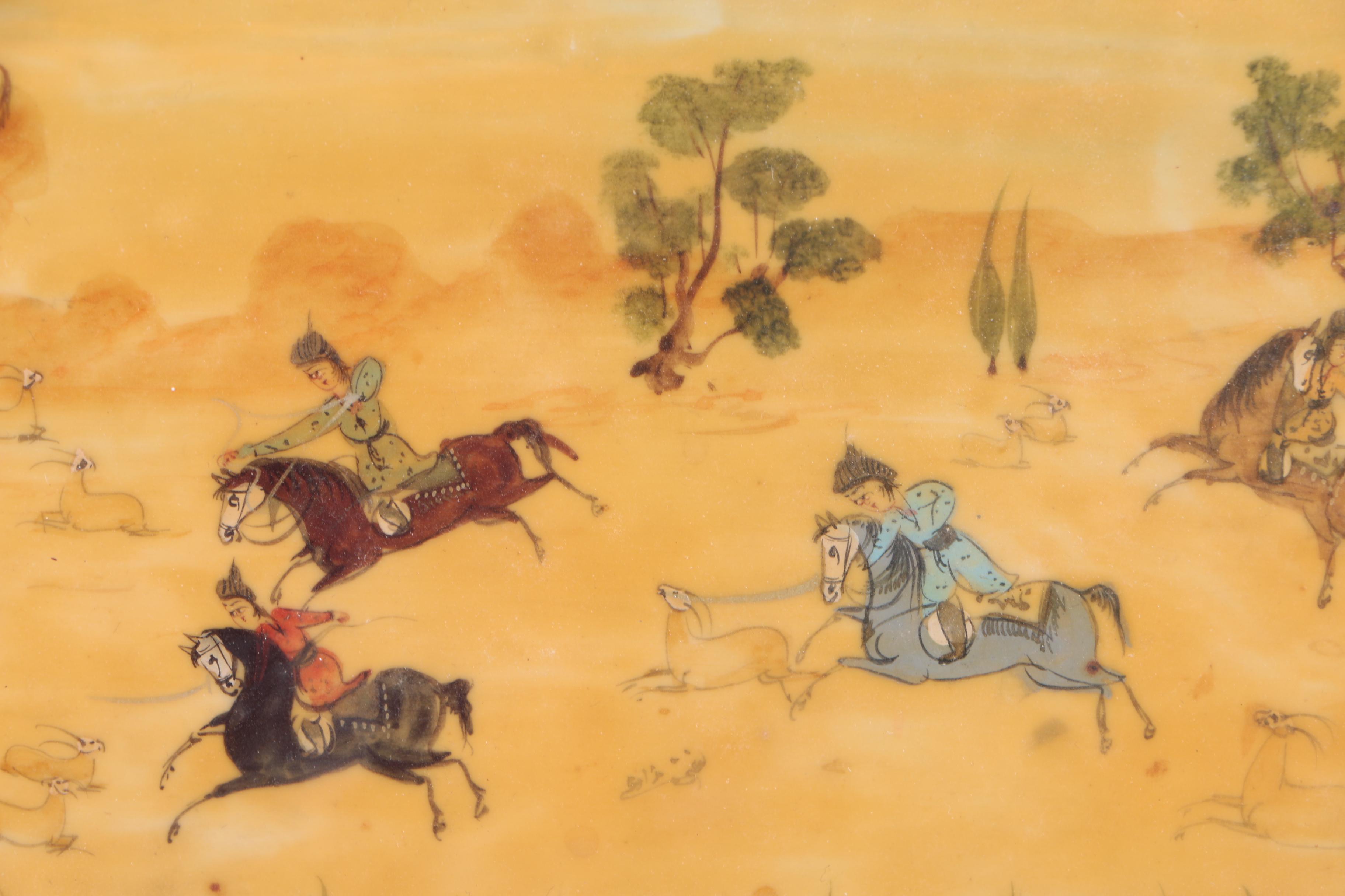 Watercolor and Gouache Painting on Plastic of Indo-Persian Hunting Scene