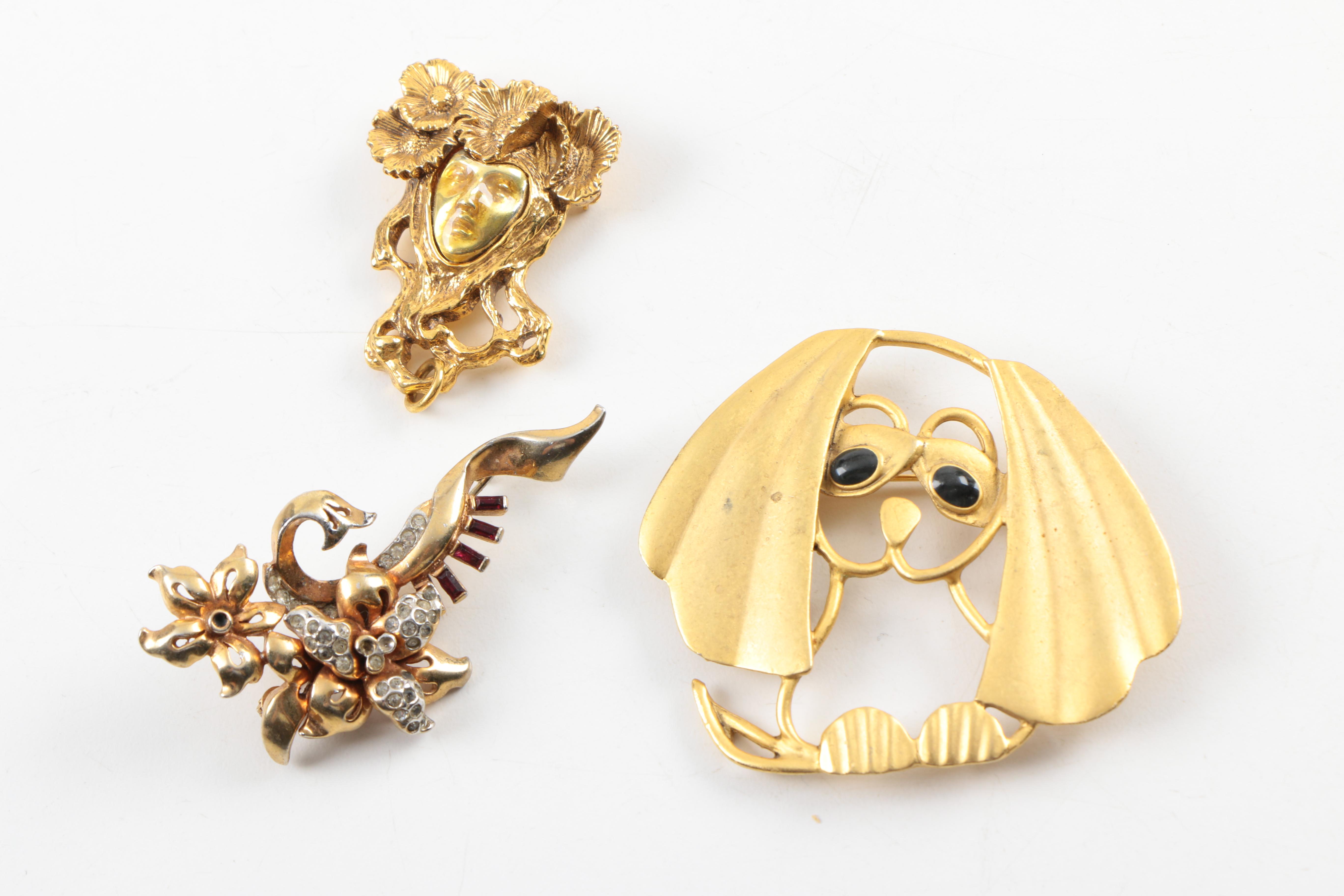 Vintage Gold Tone Costume Jewelry Including Goldette