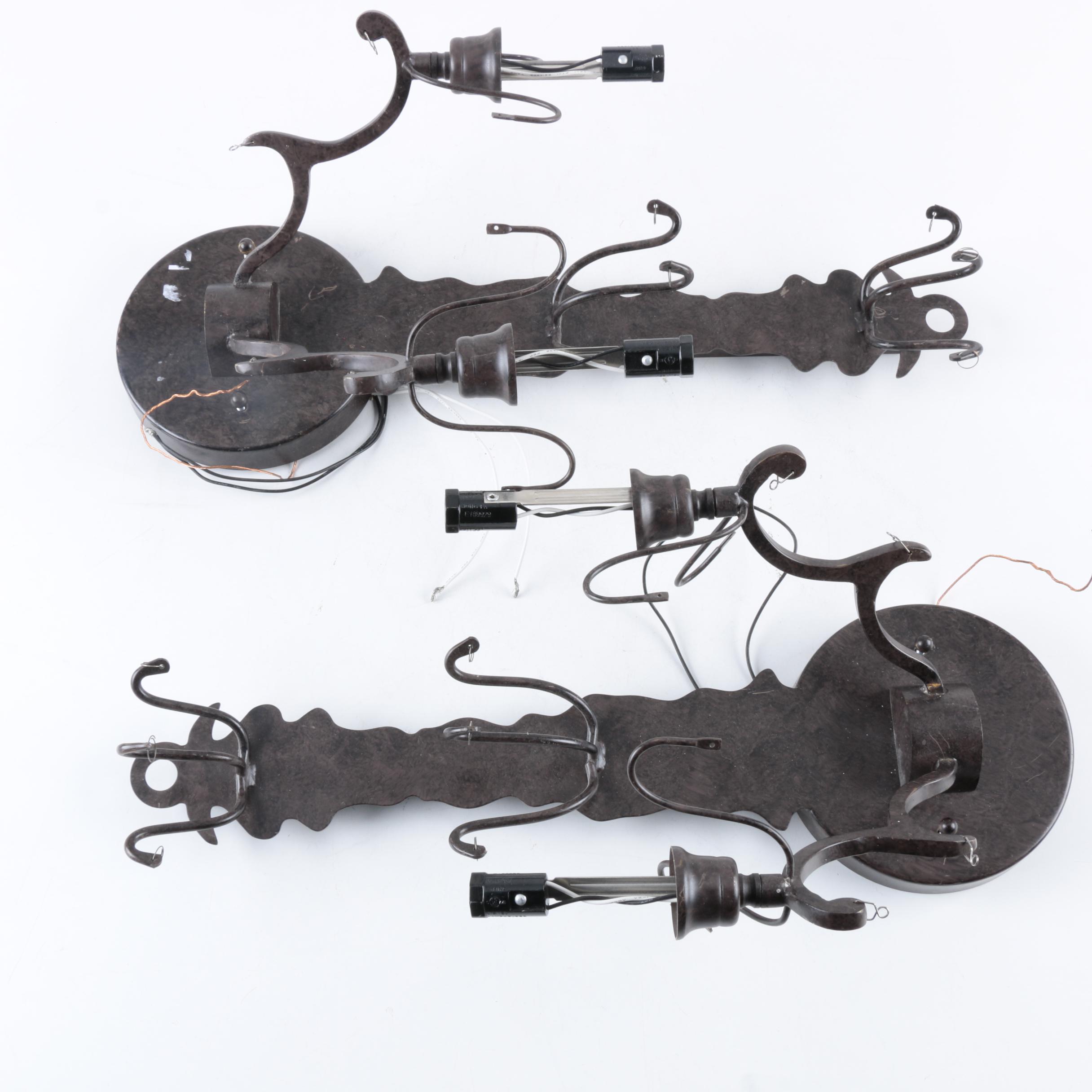 Two Metal Wall Mount Style Electric Candelabras