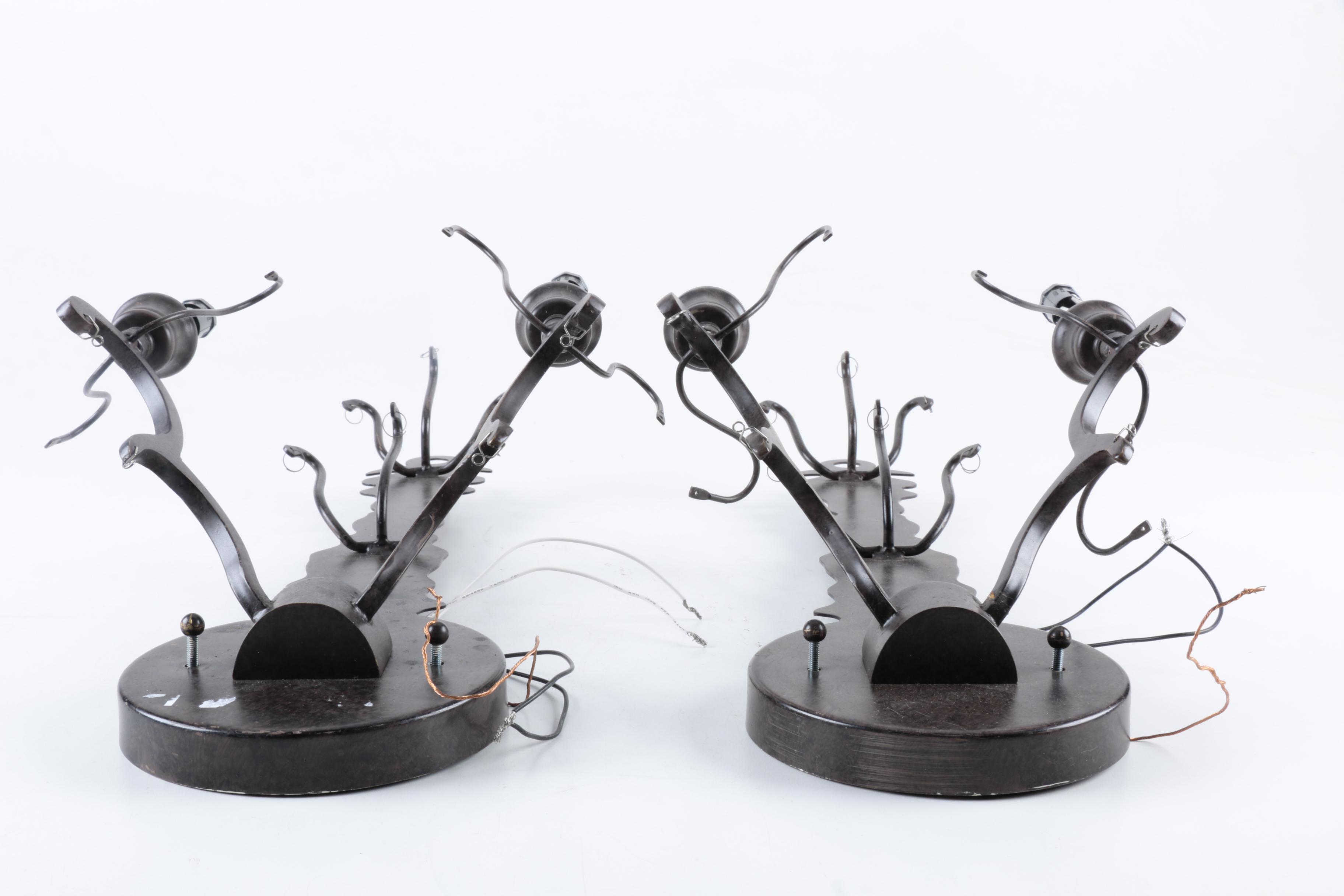 Two Metal Wall Mount Style Electric Candelabras