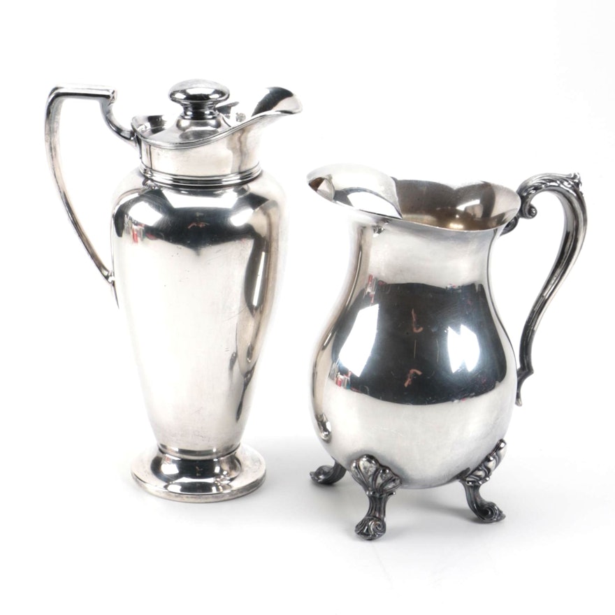 Silver Plate Cocktail Shaker by Wallace Silversmiths and Silver Plate Pitcher