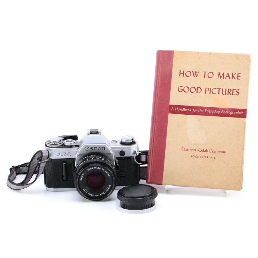 Canon AE-1 Camera with Vintage Eastman Kodak Photography Book