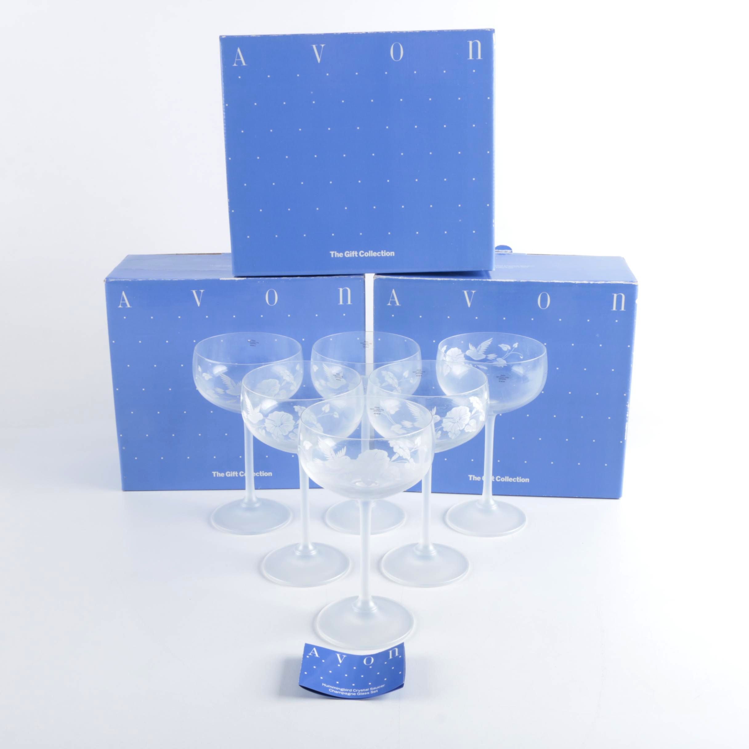 Avon "Hummingbird" Crystal Champagne Glasses