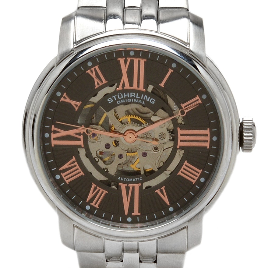 Stührling Original Atrium 812 Stainless Steel Skeleton Automatic Wristwatch