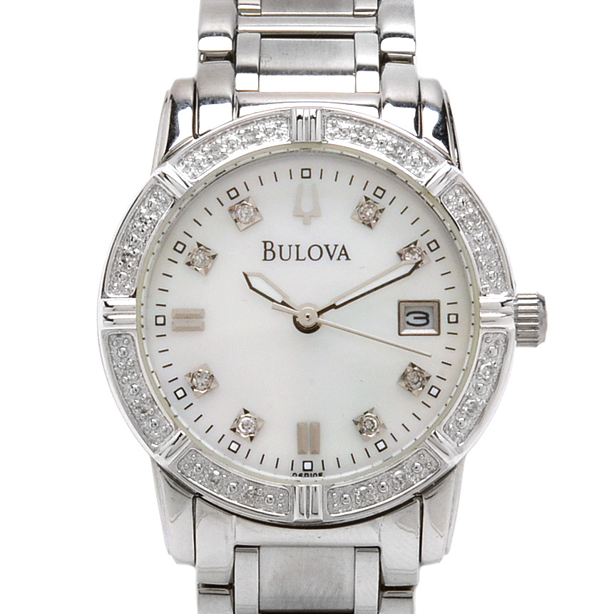 Bulova Stainless Steel Diamond Bezel Watch