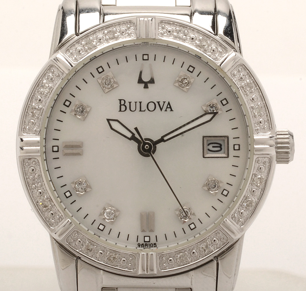 Bulova Stainless Steel Diamond Bezel Watch