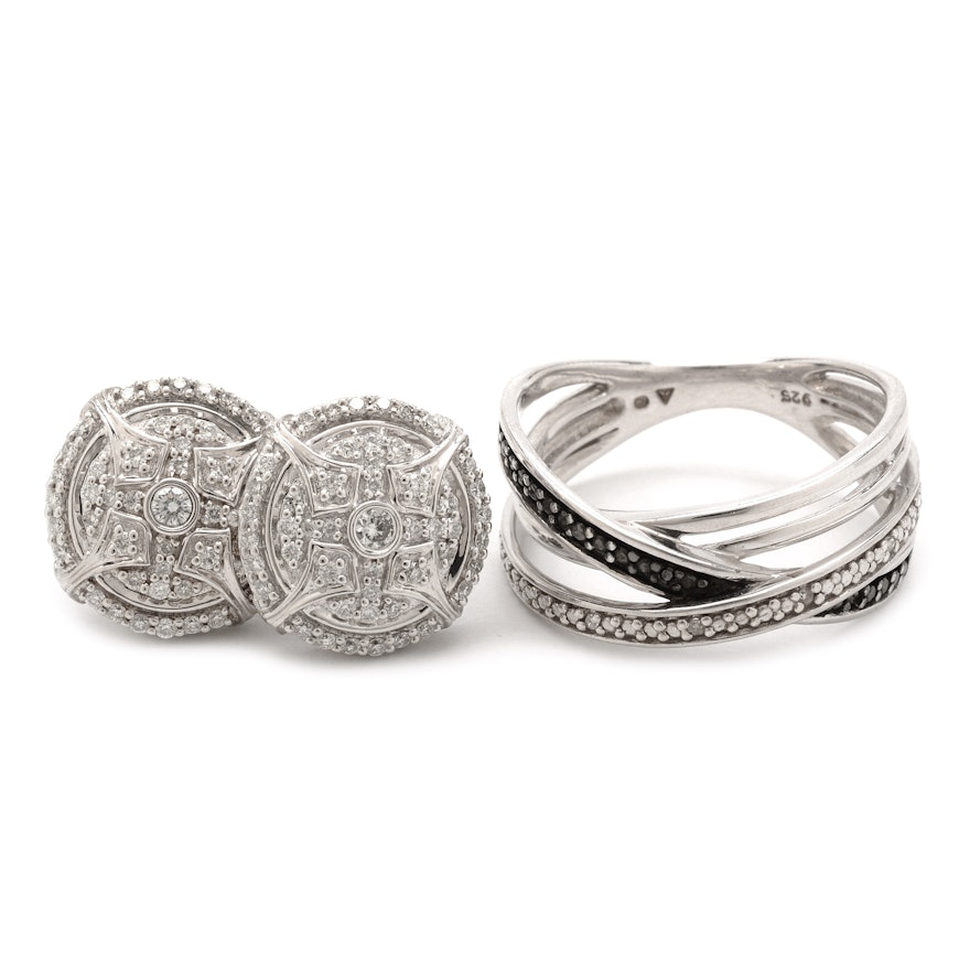 Sterling Silver and Diamond Ring and Earrings
