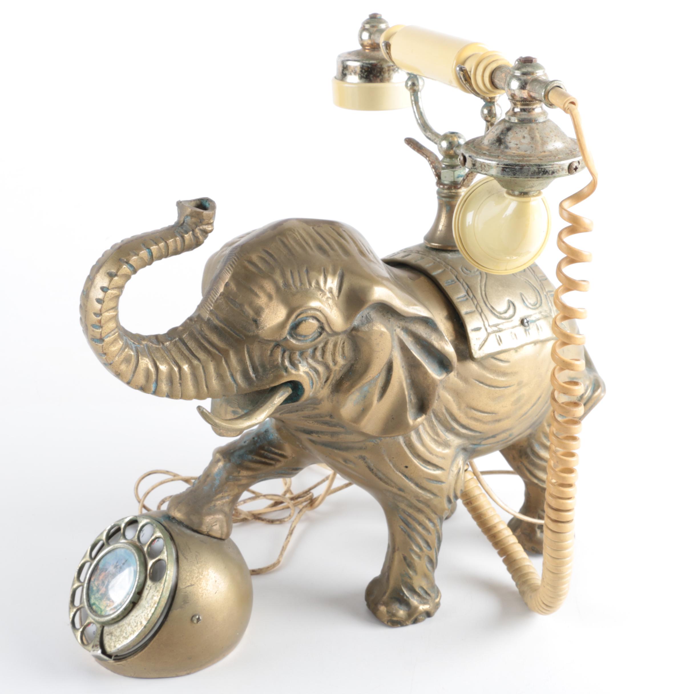 Vintage Brass Elephant Telephone
