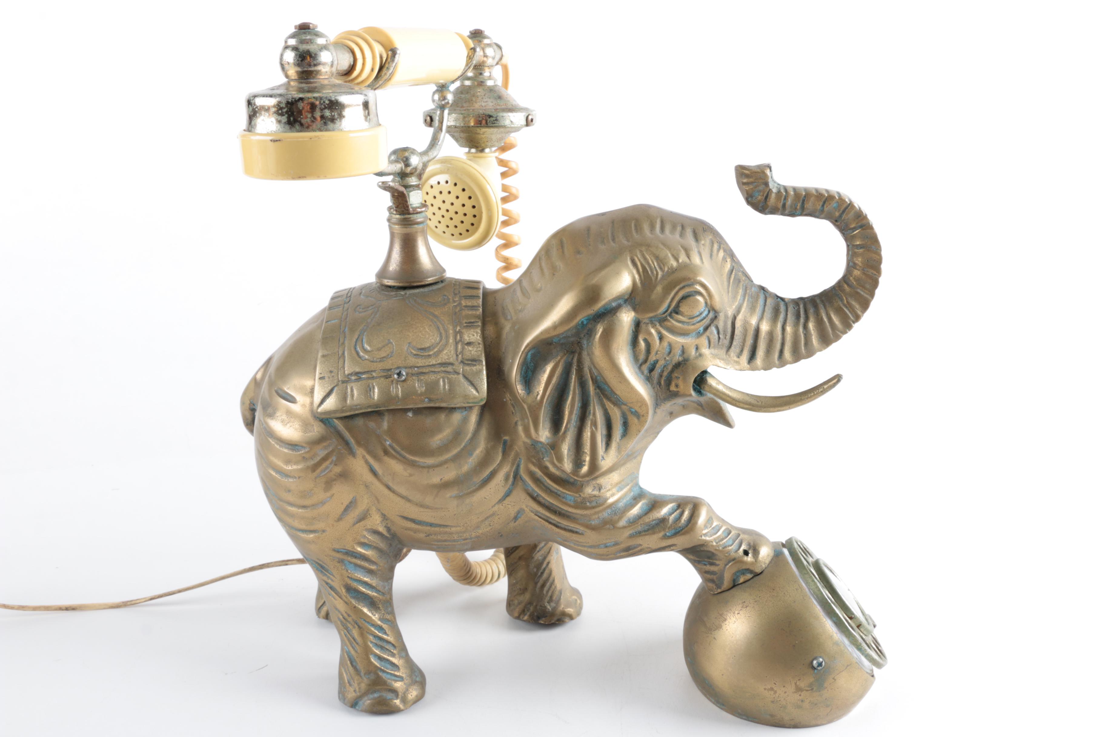 Vintage Brass Elephant Telephone