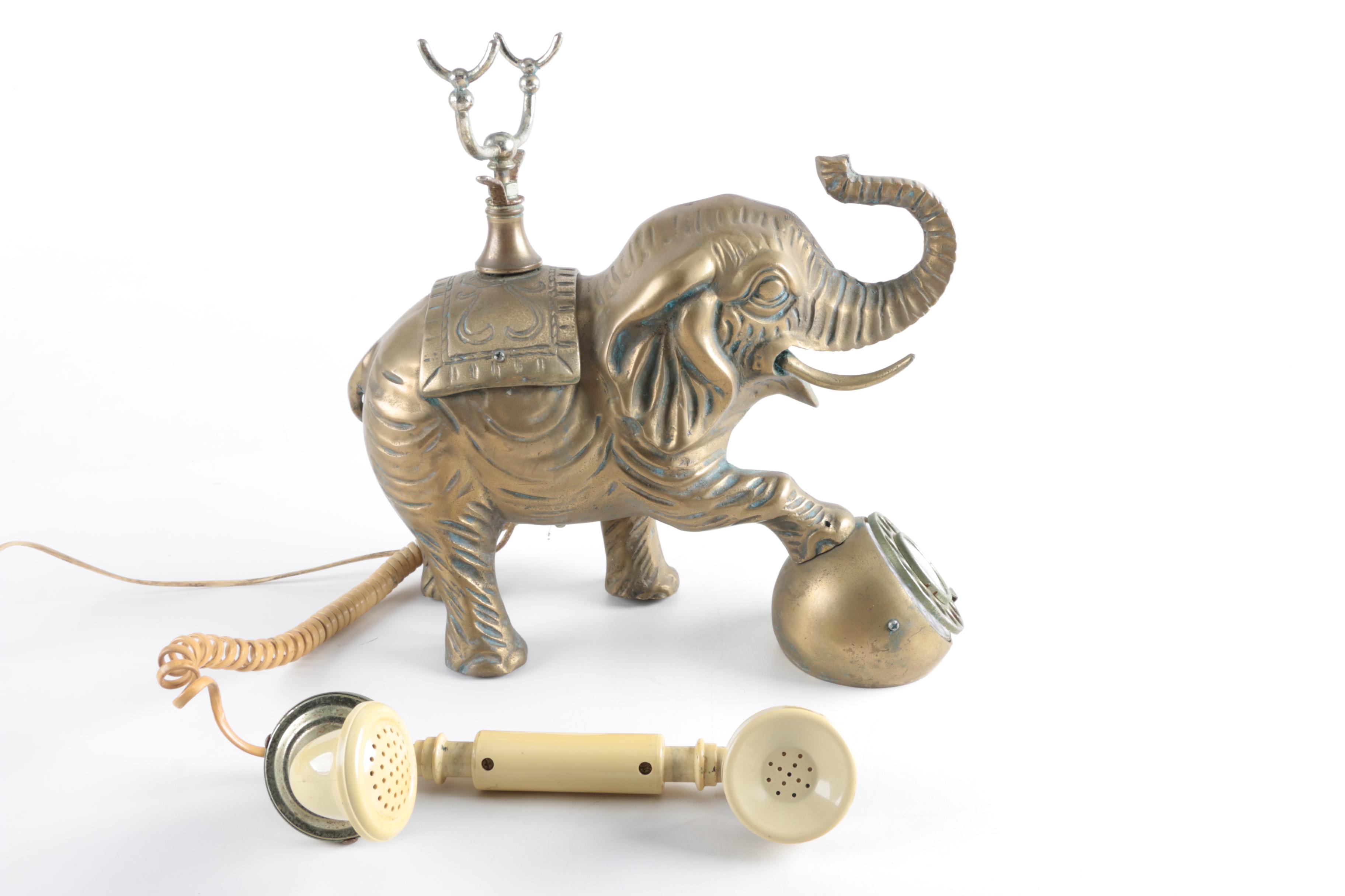 Vintage Brass Elephant Telephone