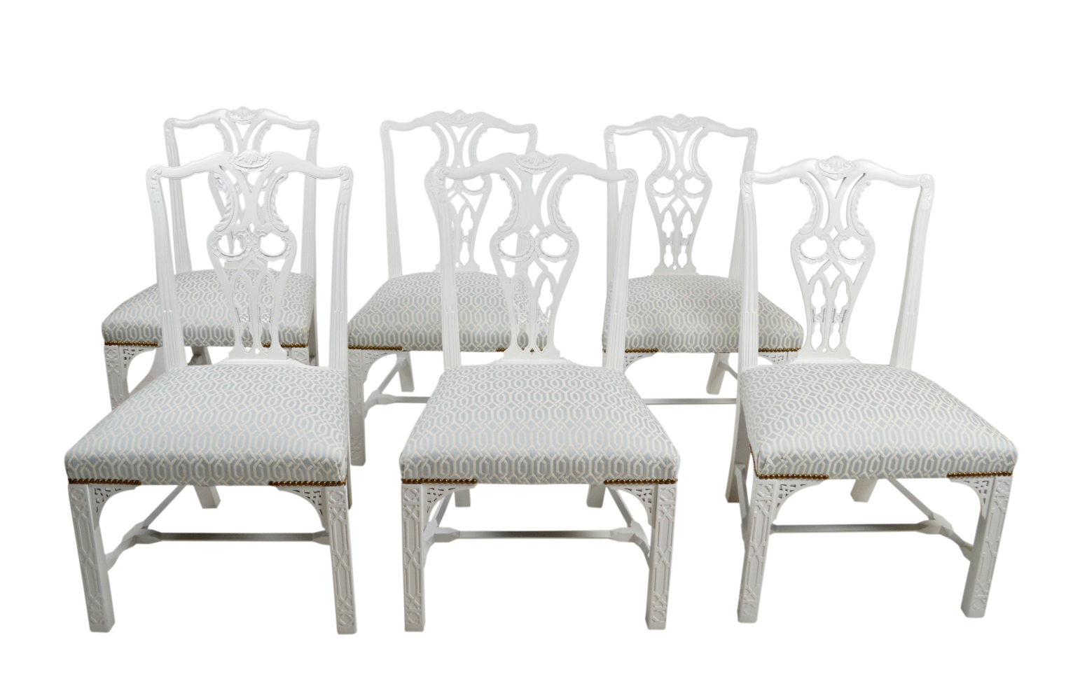 Set of Six Chinese Chippendale Style Dining Chairs