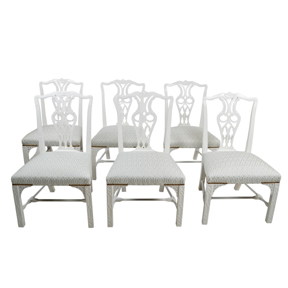 Set of Six Chinese Chippendale Style Dining Chairs