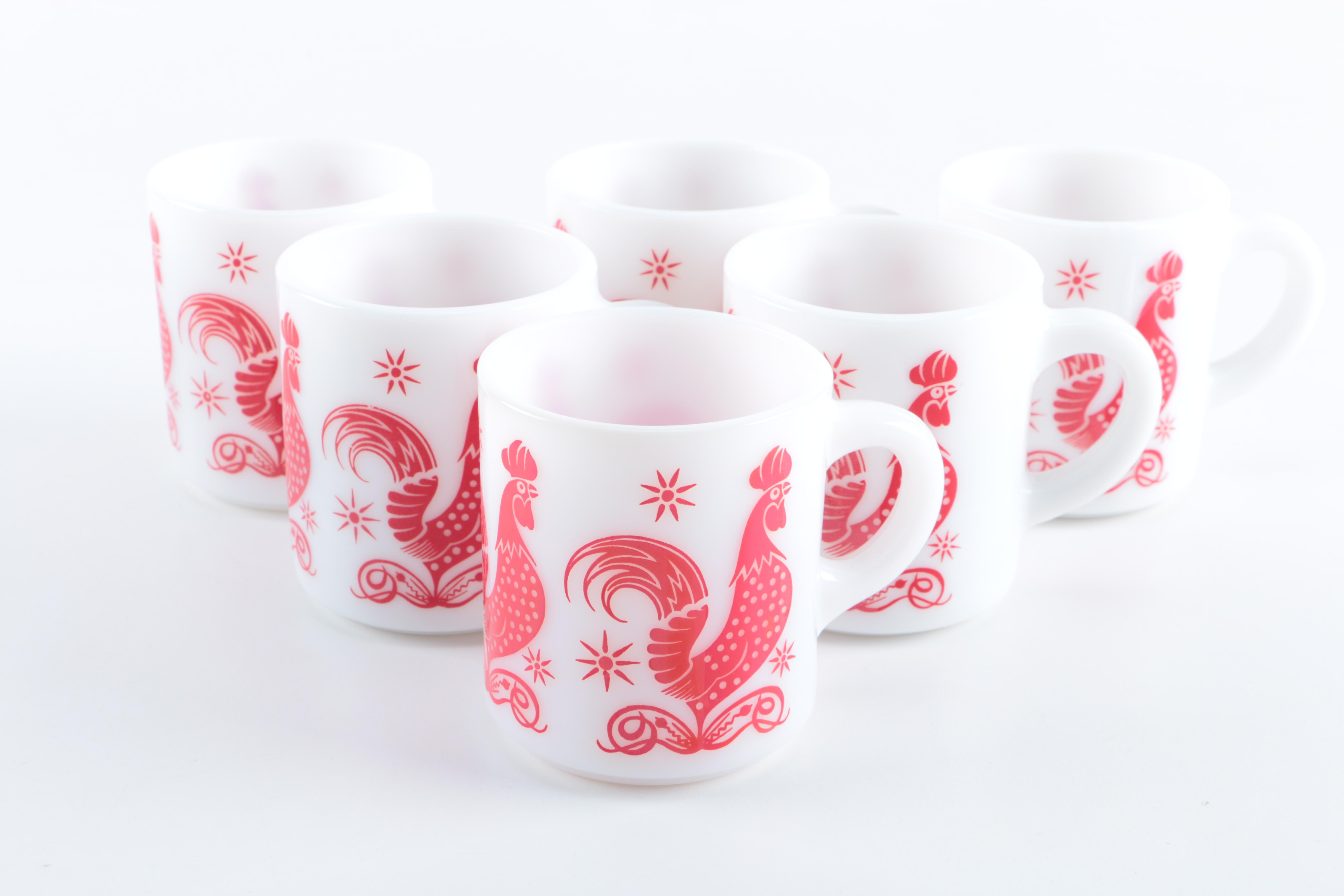 Vintage Hazel Atlas Milk Glass Rooster Mugs