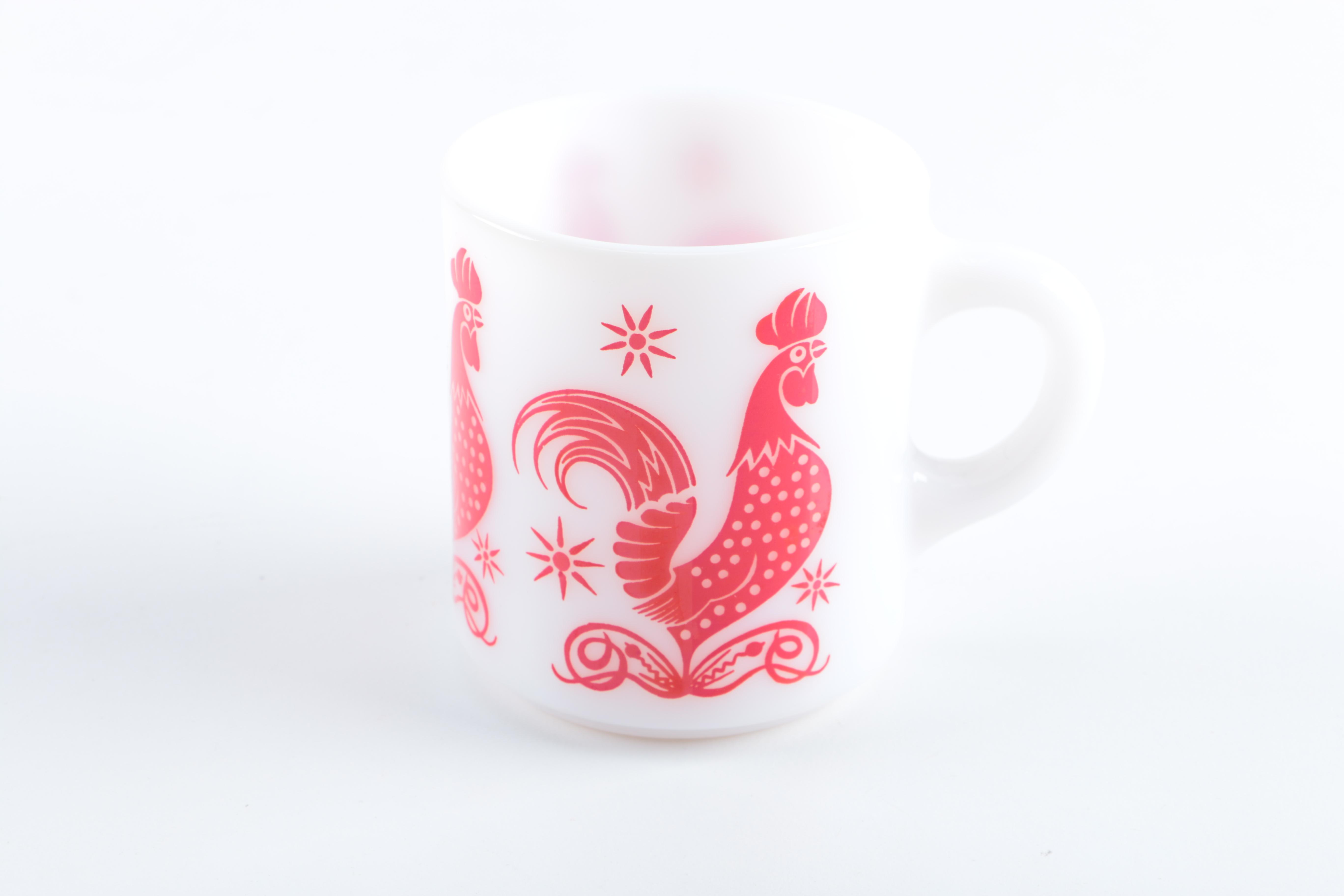 Vintage Hazel Atlas Milk Glass Rooster Mugs