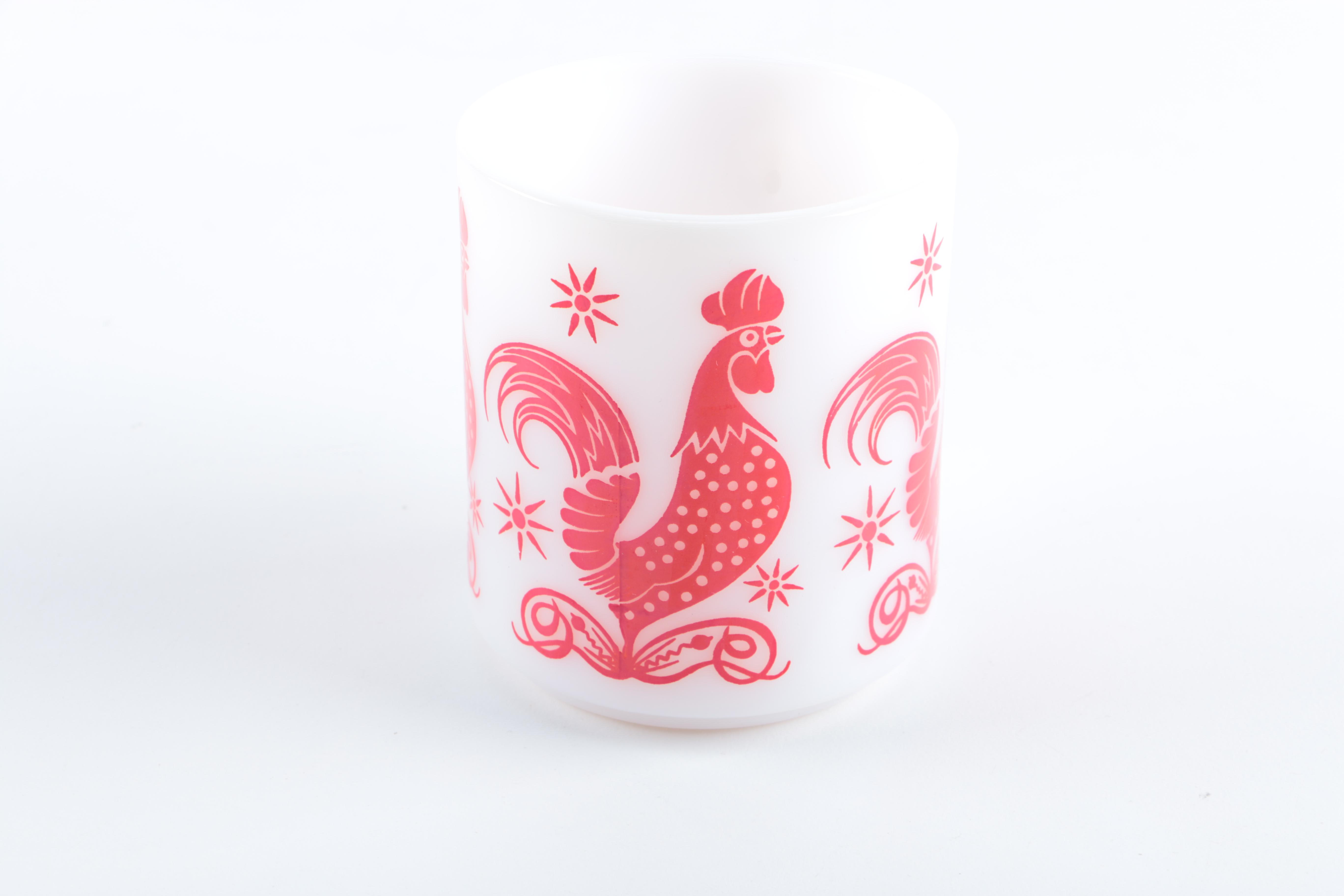 Vintage Hazel Atlas Milk Glass Rooster Mugs