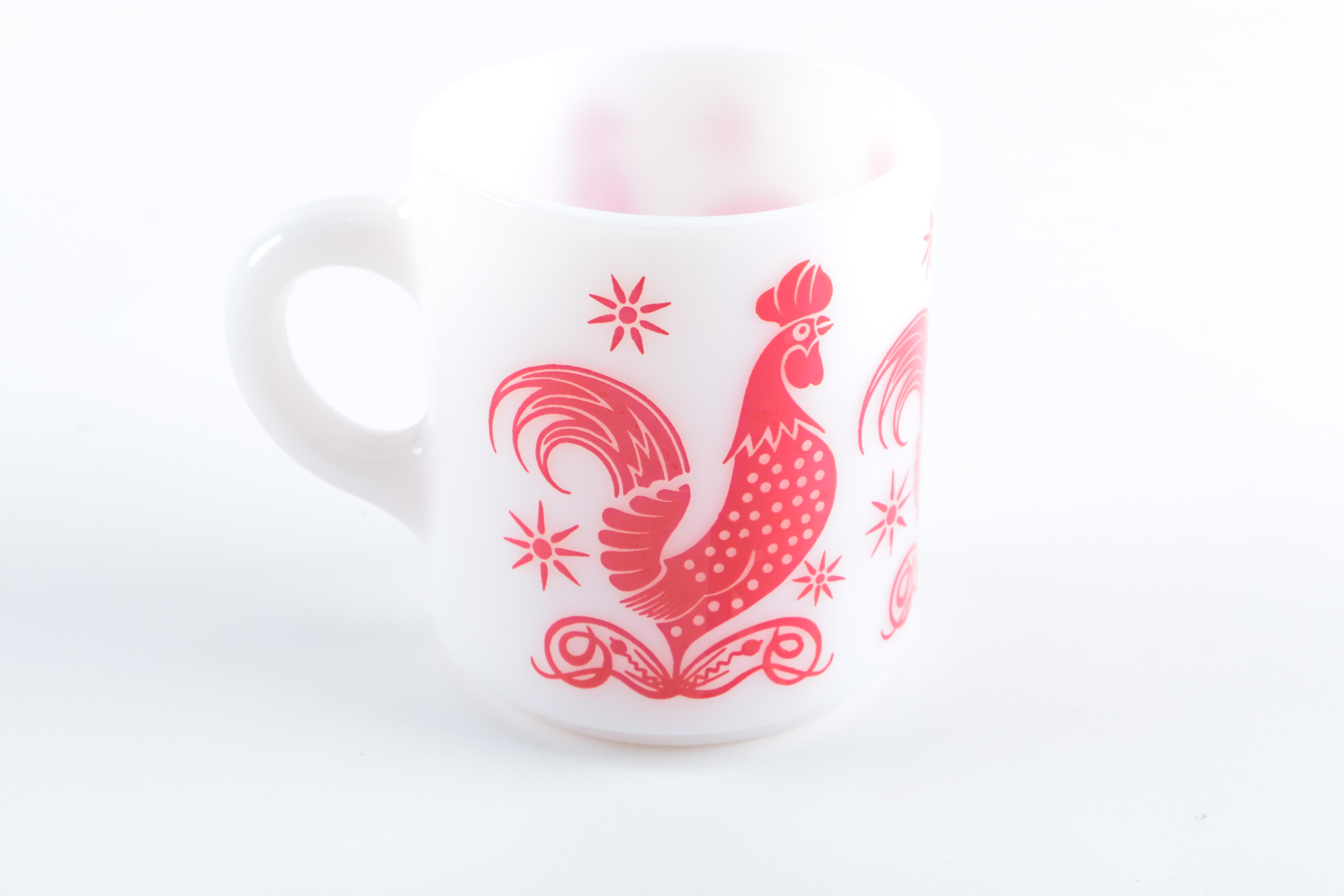 Vintage Hazel Atlas Milk Glass Rooster Mugs