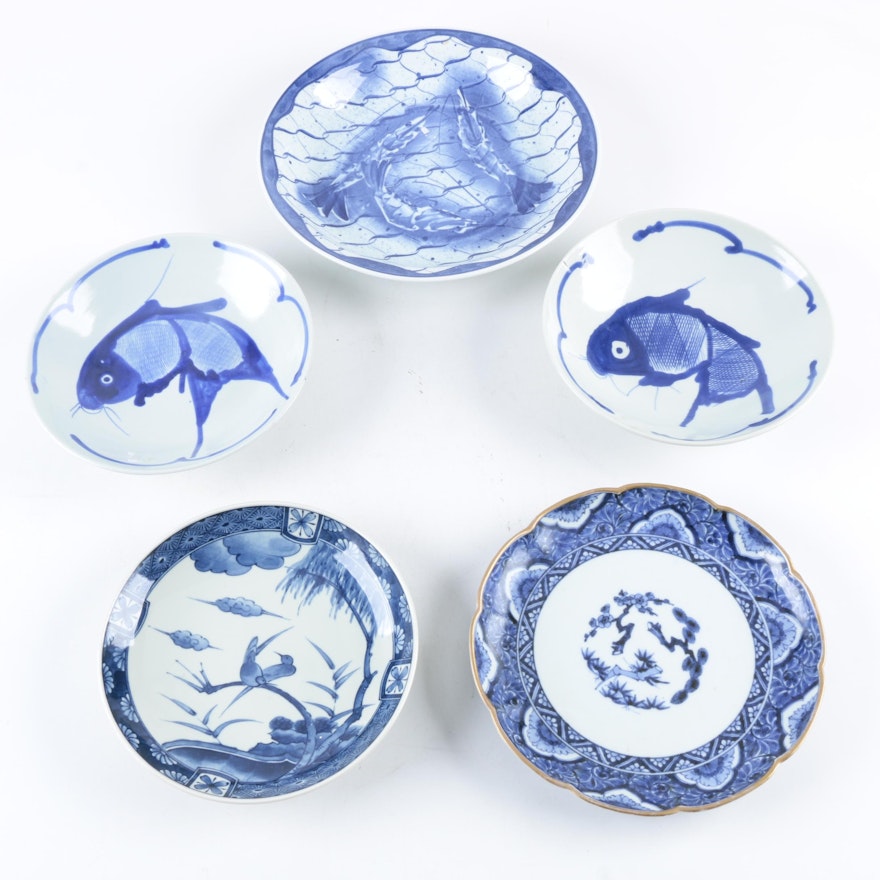 Chinese Blue and White Hand-Painted Porcelain Dishes