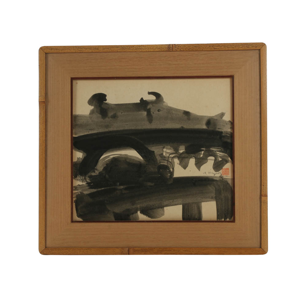 Hisayuki Uyeda Original Signed Japanese Ink Drawing "Nara Temple"